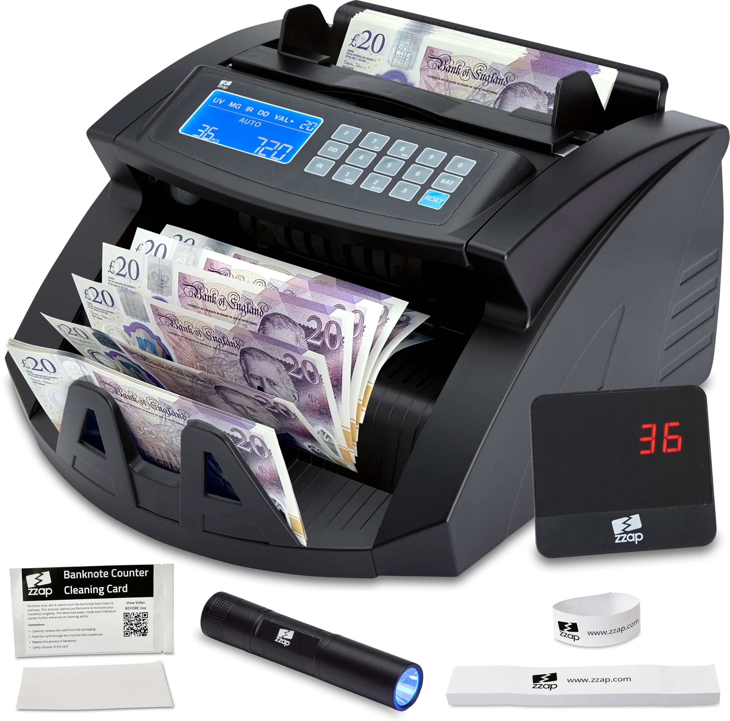 ZZap NC20i Money Counter Machine & Counterfeit Detector -Note Cash UV Torch
