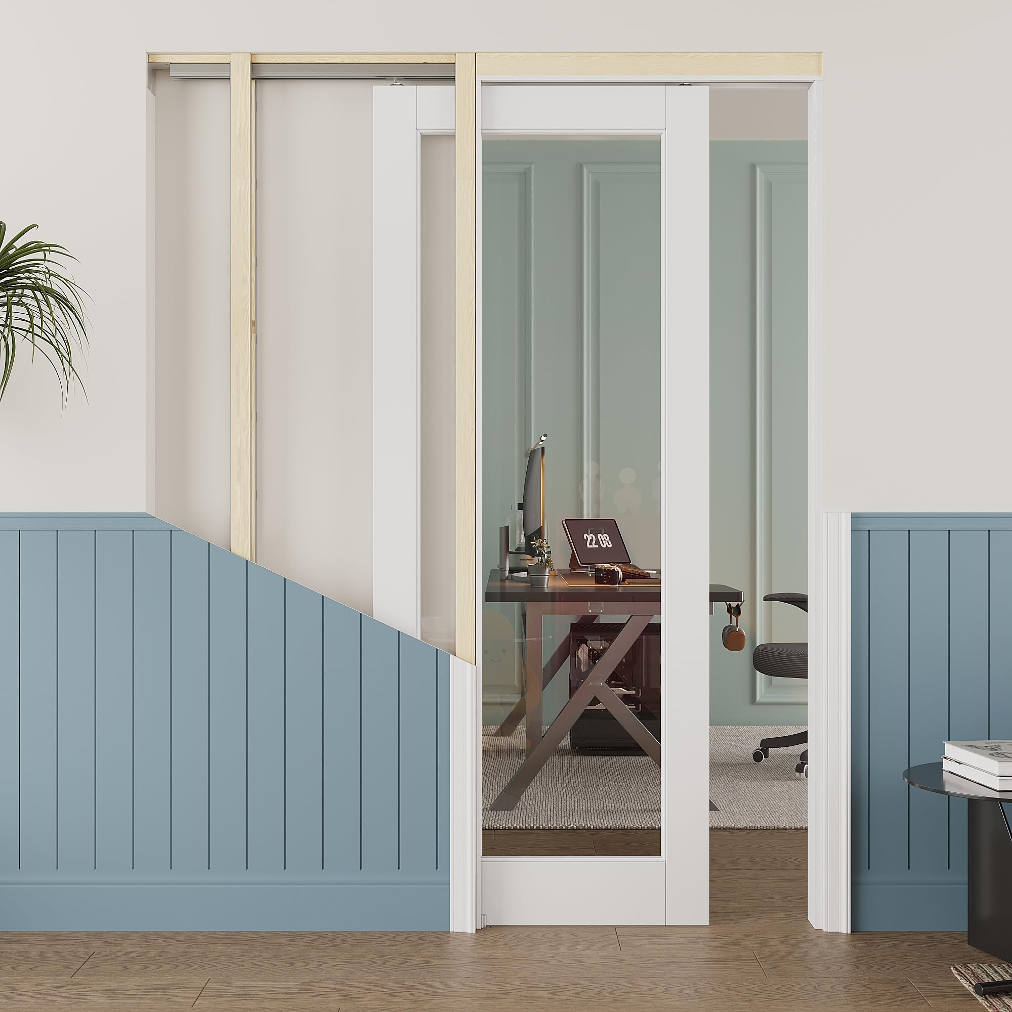 32x80 Sliding Door,Pocket Door,1 Lite Clear Glass Doors,Murphy Hidden Doors