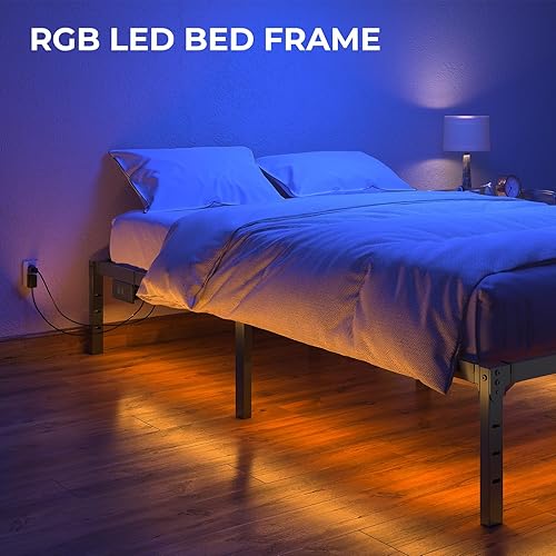 Miniatura 8 de Rolanstar Base de cama con estación de carga USB, marco de cama individual con luces LED, marco de cama de plataforma con listones de acero