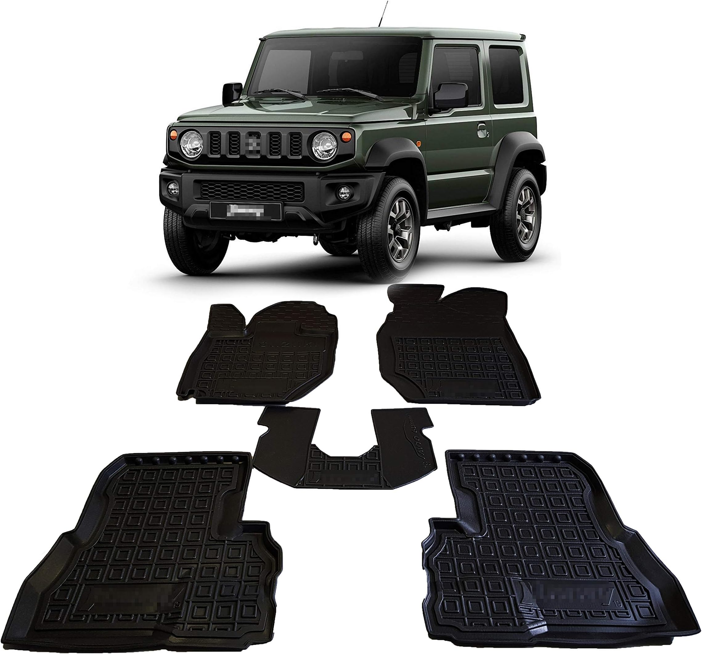Custom Fit All Weather Floor Liners Carmats Black Rubber Floor Mats 1st & 2nd Row 5 pcs/Set Compatible with Suzuki Jimny JB74 2019 2020 2021 2022 2023