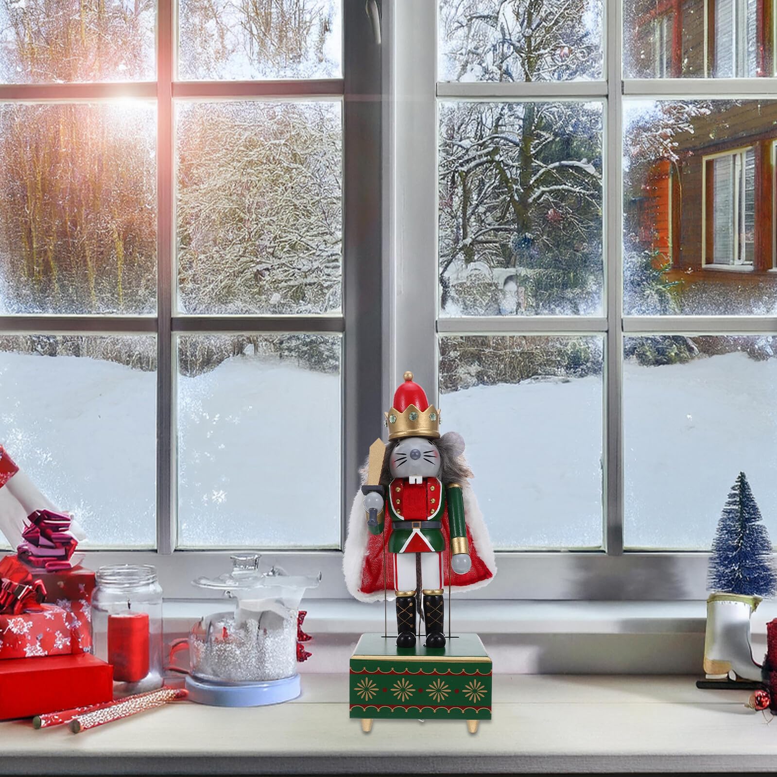 GLEAVI Musical Box Pupazzo in Re dei Nutcracker con Meccanismo Carica e Musica per Decorazioni Natalizie da e Casa Regalo Festivo Batterie