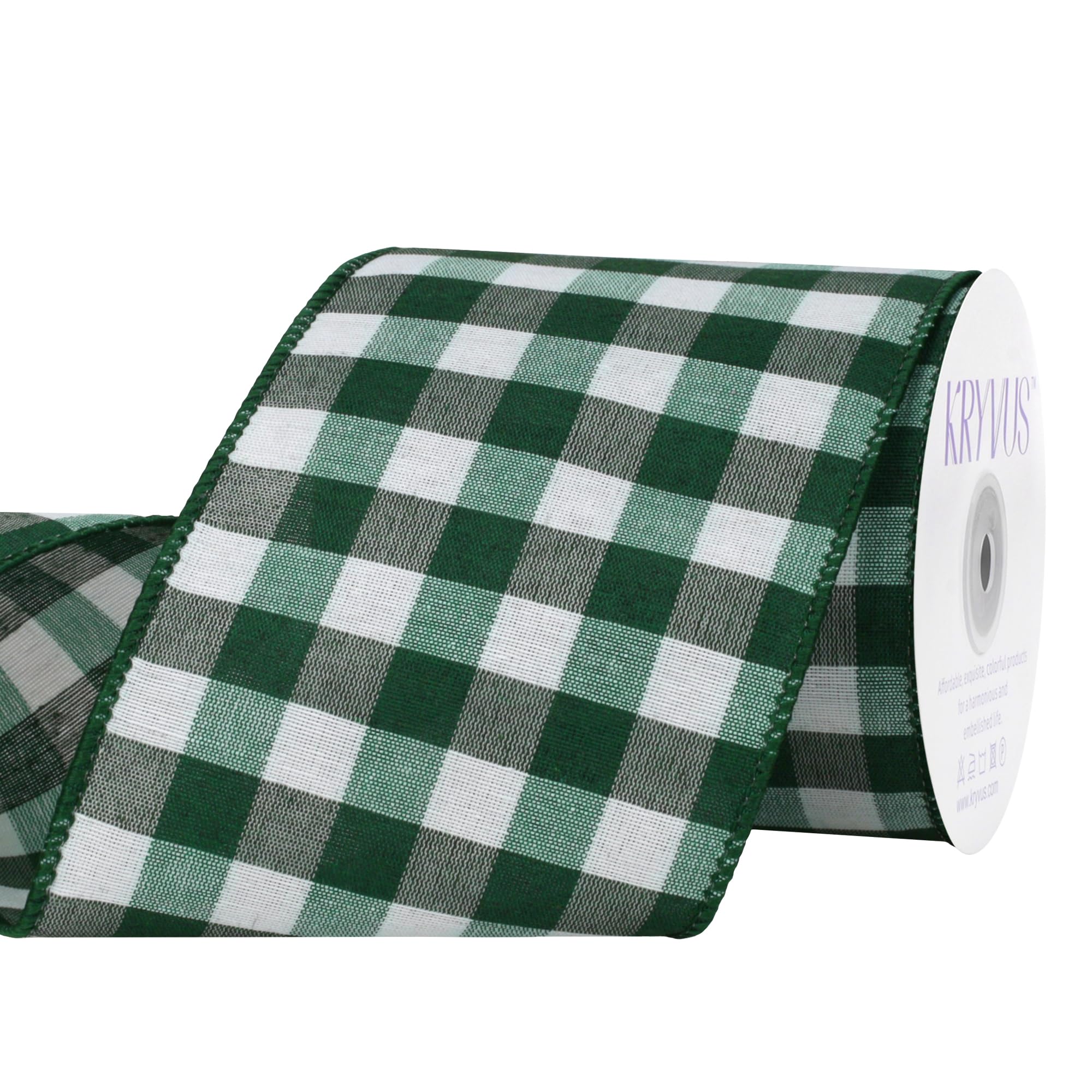 Kryvus Buffalo Plaid Christmas Wired Ribbon 100mm x 9 Meters (Green/White)