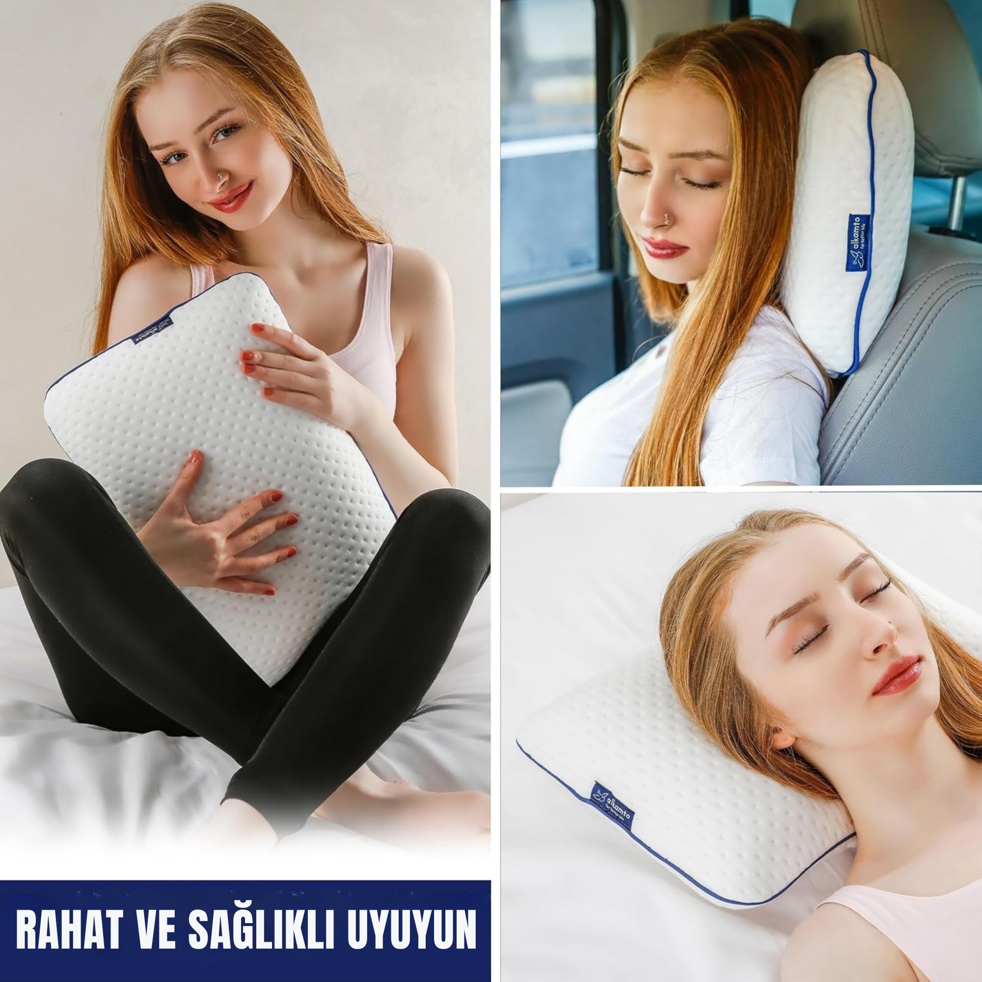 alkamto Poduszka podróżna, poduszka kempingowa, ergonomiczna poduszka z pianki memory z poszewką regulującą temperaturę, Öko-Tex, wyprodukowana w kolorze zielonym