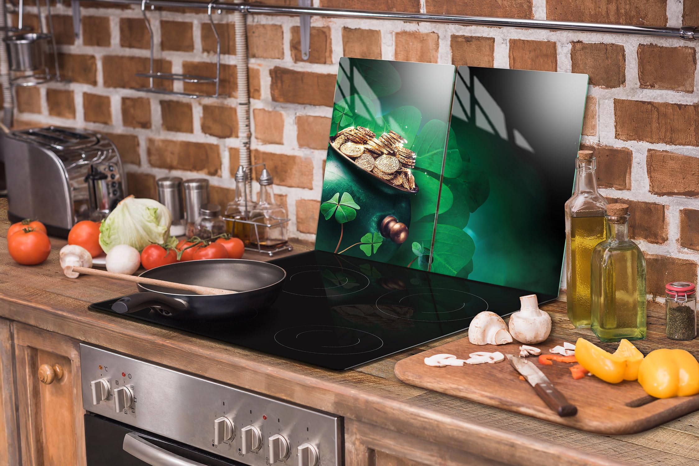 TMK ArtDeko Placa protectora de vitrocerámica 35 x 52 cm 2 piezas cocina eléctrica universal para inducción protección contra salpicaduras tabla de cortar de vidrio templado, hojas