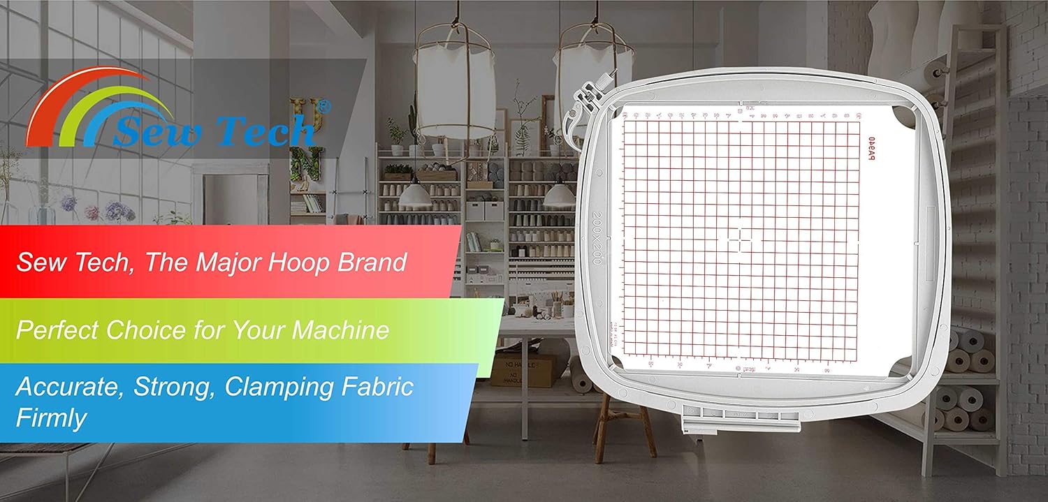 Sew Tech Embroidery Hoop for Husqvarna Viking Designer Diamond Deluxe Royale, Ruby Deluxe, Topaz 50 30 20, Pfaff Creative Sensation Pro etc. Embroidery Machine, 8x8 (200x200 mm) Quilter's Hoop