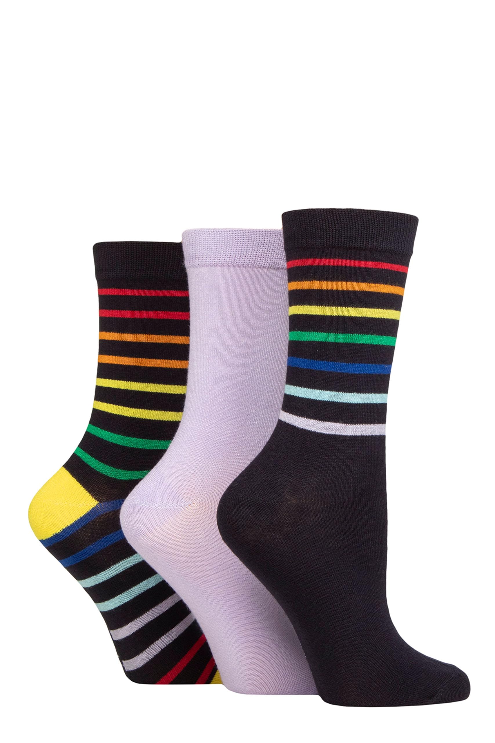 SockShop Wildfeet Ladies Bamboo Socks -Patterned Fun and Colourful Soft Breathable Socks Multipack of 3 Pairs (UK, Numeric, 4, 8, Regular, Regular, Rainbow Stripe Navy)