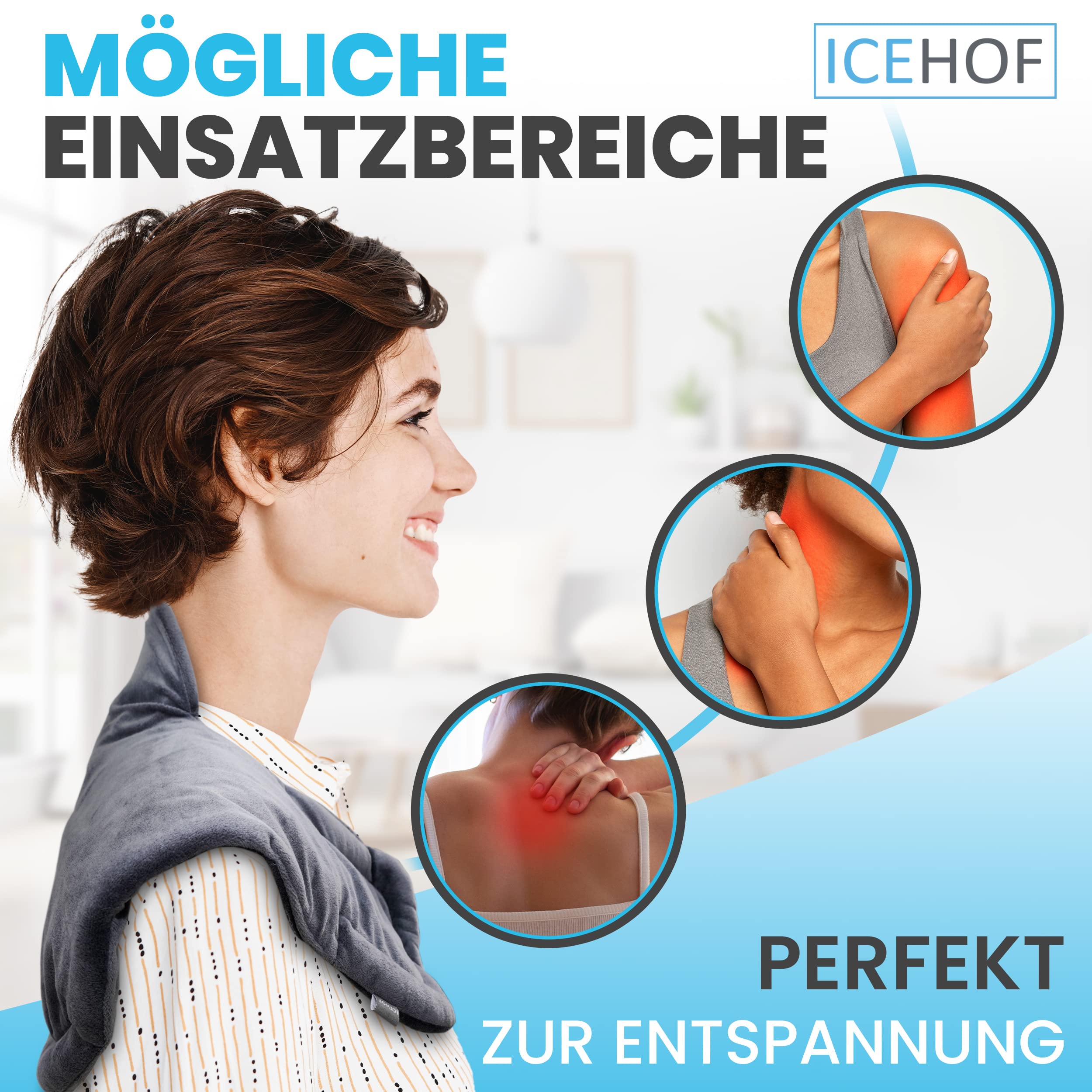 JOBYNA Verwarmingskussen voor nek, nekwarmer, elektrisch, 5 s, snelle opwarming, 30-70 °C & 10-90 minuten instelbaar, fysiotherapie, nekverwarmingskussen, flanellen materiaal, wasbaar