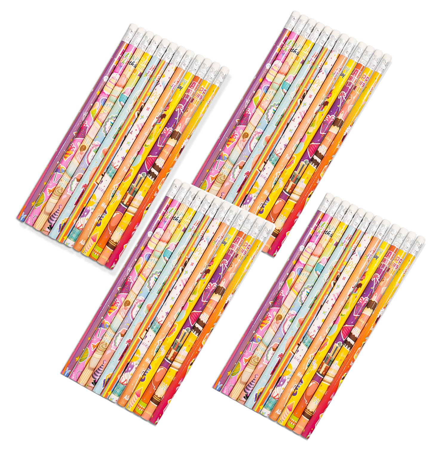 144 Stück Geburtstags-Bleistifte mit Radiergummi für Kinder, Holzstifte, Großpackung für Geburtstagsdekoration, Geschenktüten oder Leckereien, Geschenkpreis, Partygeschenk, Schule