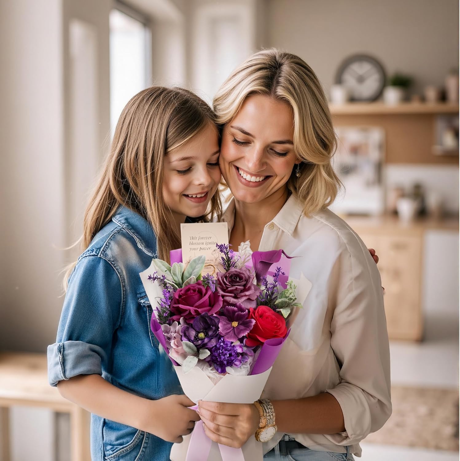 TINGE TIME Aritifical Flowers Bouquet, Purple Gift Bouquet, Birthday Gifts for Women, Eternal Roses Bouquet for Grandma Wife Anniversary - Image 9