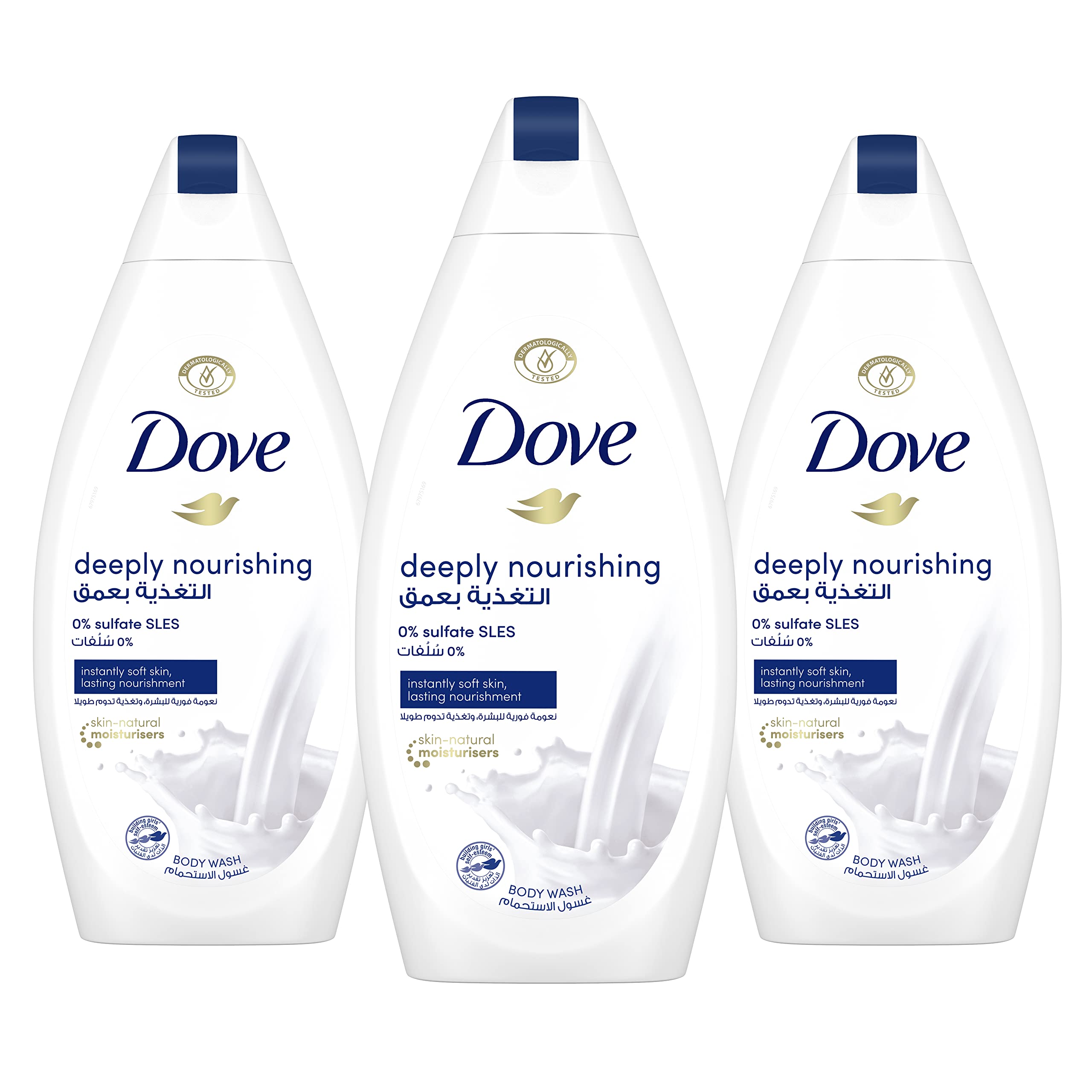 DOVE Deeply Nourishing Body Wash For instant soothing, Original, With no Sulfates or Parabens, 500ml (Pack of 3)