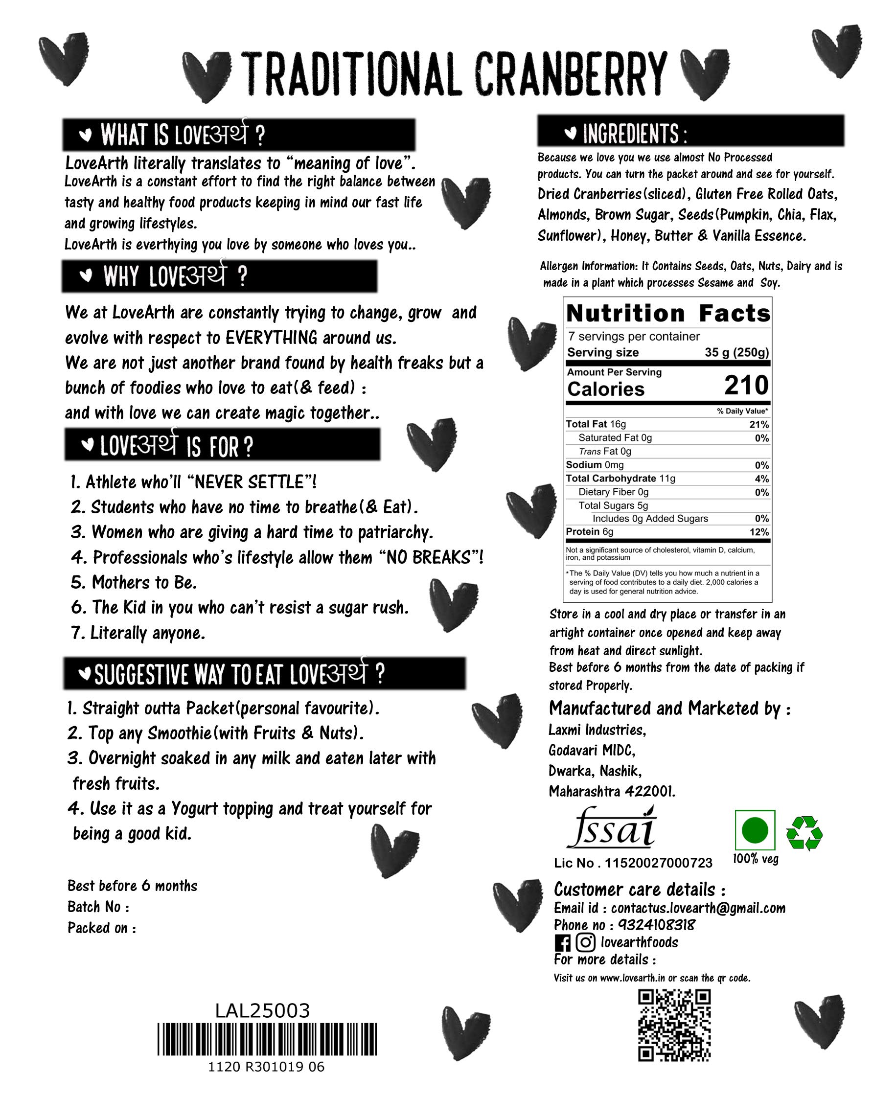 LoveArth Traditional Cranberry Granola | High-Fibre Breakfast Cereal | Almonds, Seeds & Rolled Oats | No Added Sugar | Protein Rich | Gut Friendly | Gluten-Free | Ready-to-Eat Healthy Muesli | 250g 4