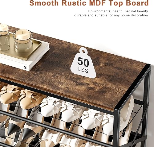 Vista 7 de Zapatero alto de 8 niveles para almacenamiento de zapatos para entrada, 24-32 pares de zapatero de metal para armario, zapatero resistente