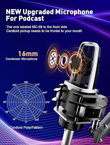 Miniatura 2 de SINWE Paquete de equipo de podcast, interfaz de audio con micrófono de condensador de estudio para teléfono inteligente y PC, tarjeta de sonido en