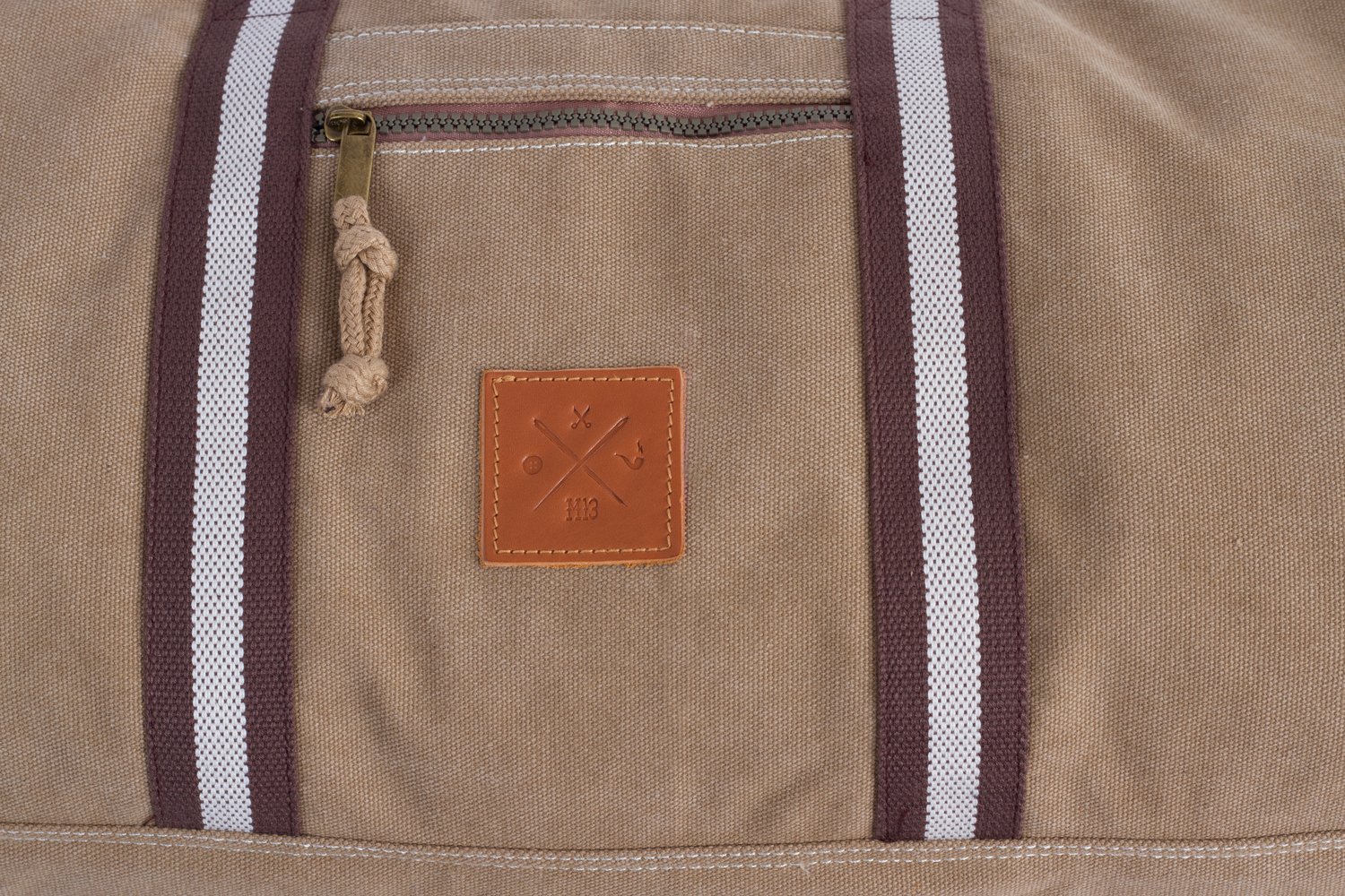 Canvas Barrel Bag - Sporttasche, 45 Liter, Duffel Bag Tasche mit Echt-Leder Veredelung (Manufaktur13) (Sand)