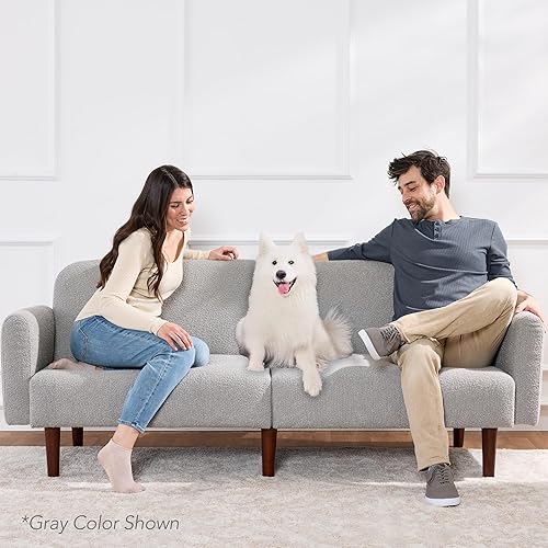 Miniatura 2 de Best Choice Products Sofá biplaza Boucle moderno de 77 pulgadas de mediados de siglo, sofá cama convertible con madera real, reposabrazos extraíble,