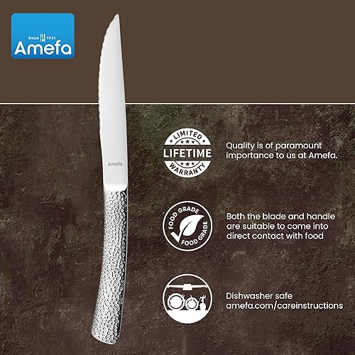 Miniatura 5 de Amefa Bongo - Juego de 6 cuchillos para carne, acero inoxidable endurecido de alta calidad, diseño de mango ergonómico martillado, borde micro