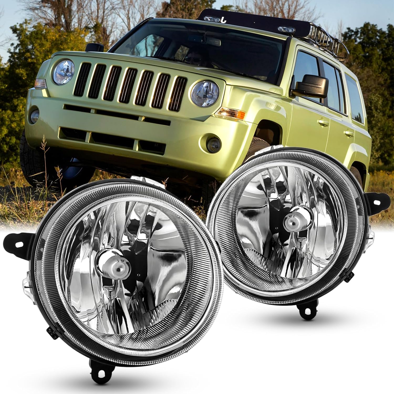 2PCS Headlights Assembly For 2007-2017 Jeep Patriot(MK74)/2007-2010 Jeep Compass(MK49) Replacement Halogen Headlamps Driver and Passenger Side