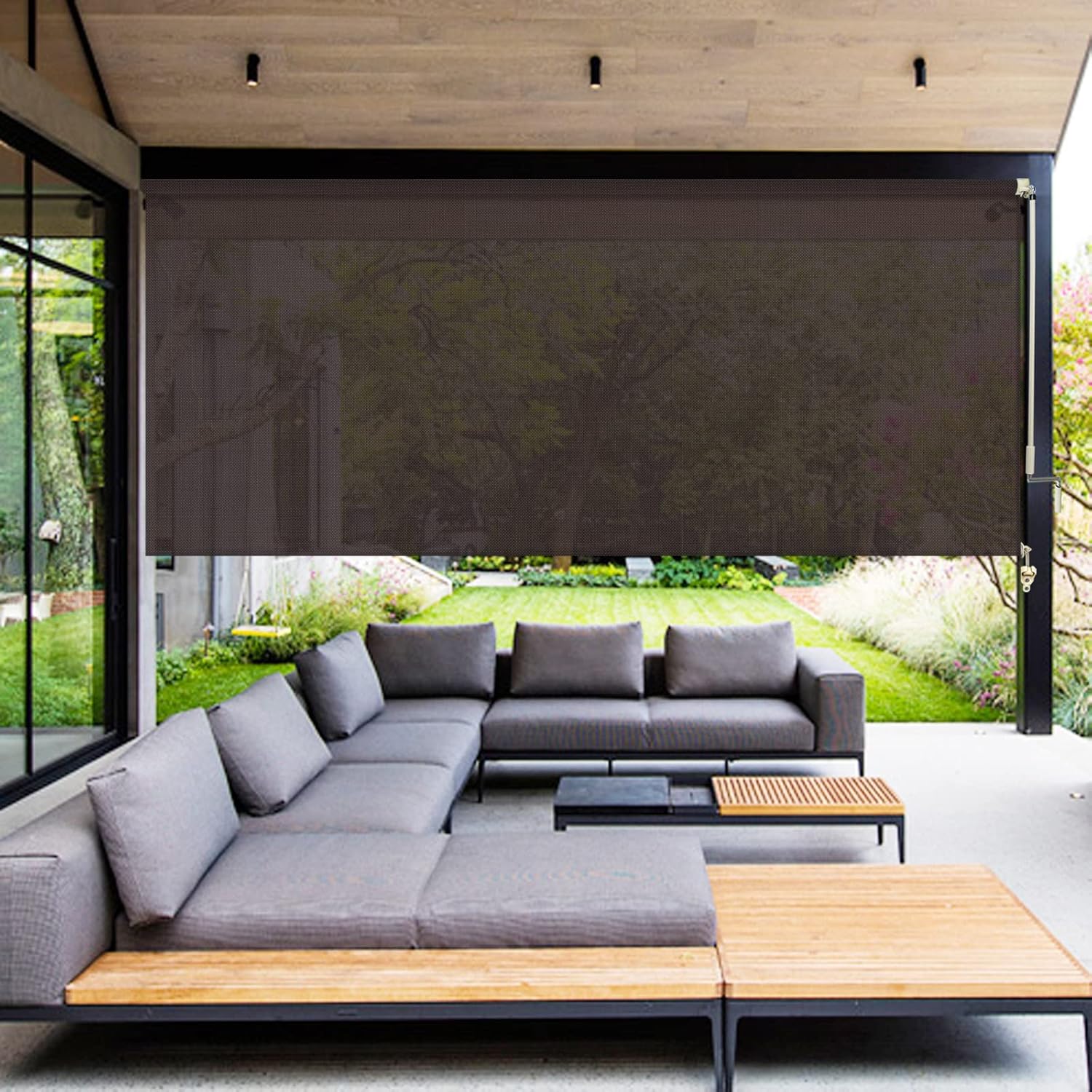 Outdoor Window Shades Cordless Blinds, Brown Black Light