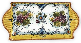 Italian Ceramic Art Cheese Tray Plate Appetizer Centerpieces Decorated Grape Montalcino Pottery Hand Painted Made in ITALY Tuscan Florence