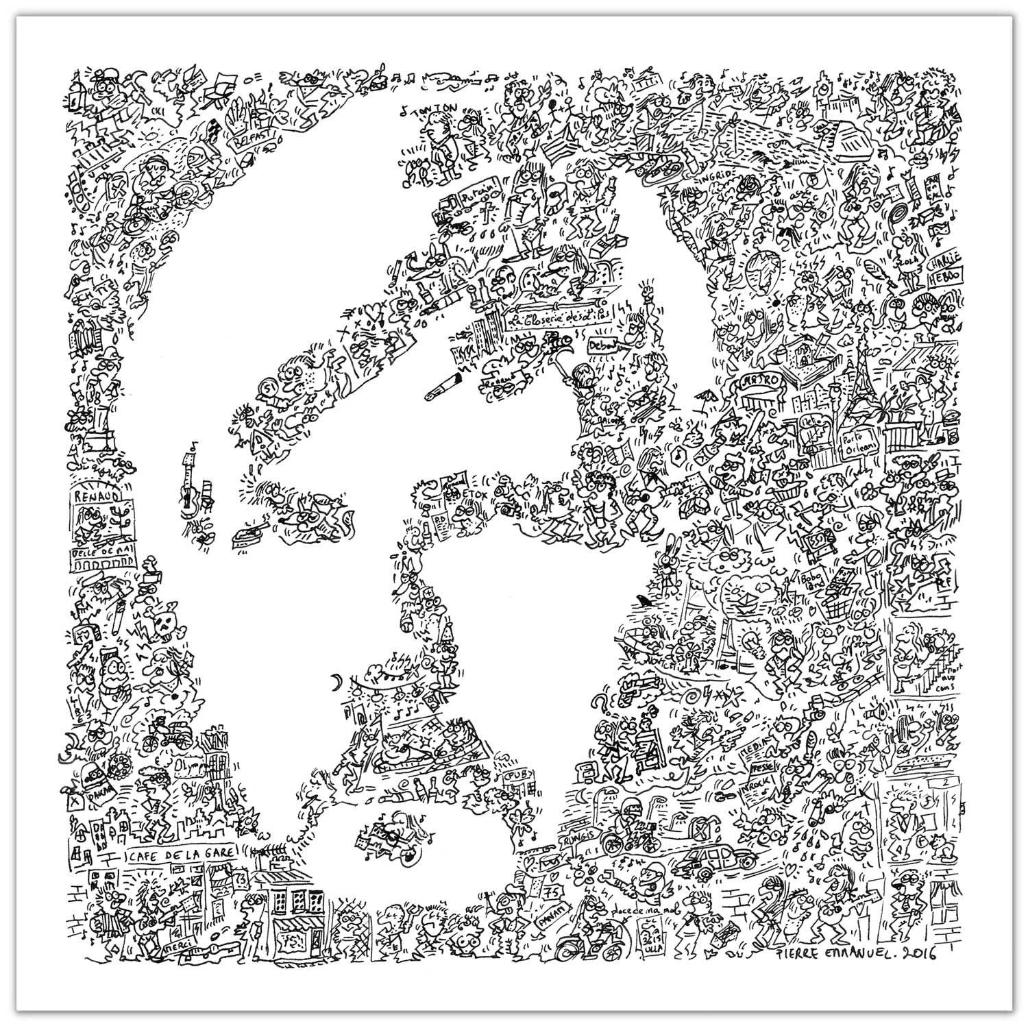 Renaud Affiche du chanteur enervant - Mr Renard - portrait et biographie - Stencil bande dessinée - dessin biographique - chanson francaise verlan titi (50x50cm)