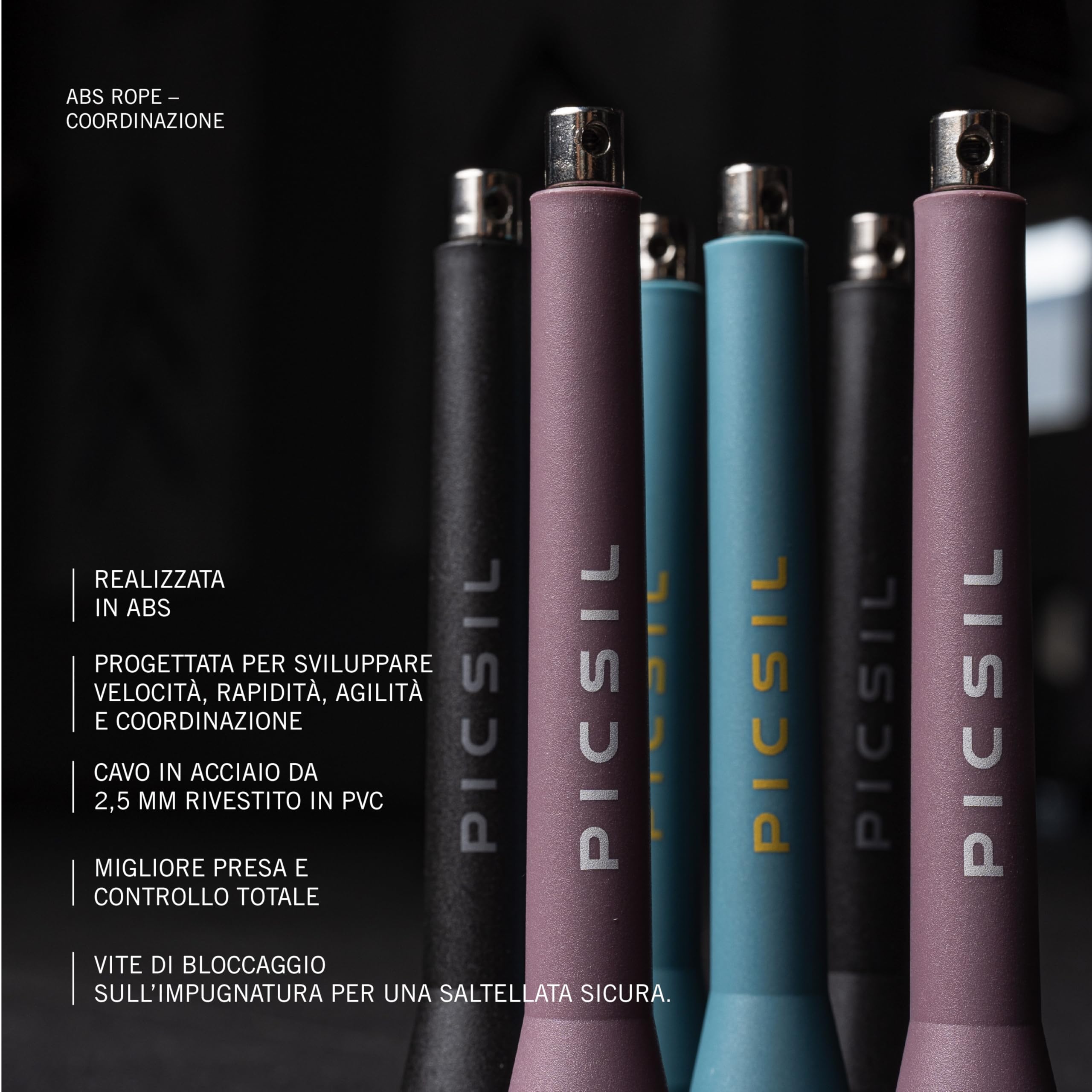 PICSIL - Corda per Saltare Professionale ABS, Speed Rope Regolabile in Acciaio, Manici Antiscivolo Ergonomici, per Cross Training, Fitness e Double Under