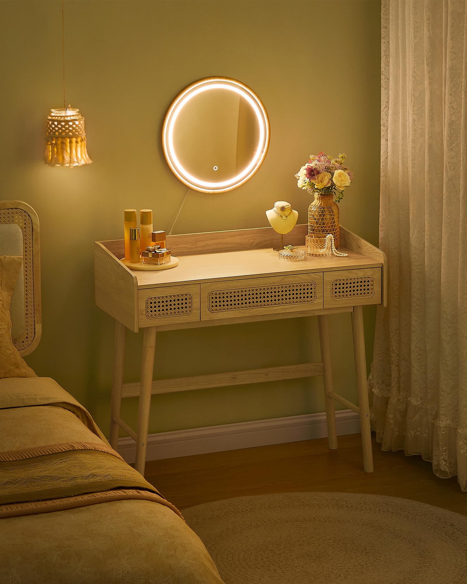 Kaptafel met spiegel, Houten Make up tafel Kruk Set for Vrouwen, Make- uptafel met Laden, Multifunctioneel Vanity Make-up ijdelheidstafel Bureau for kleine appartementen (Color : Walnut color B, Size