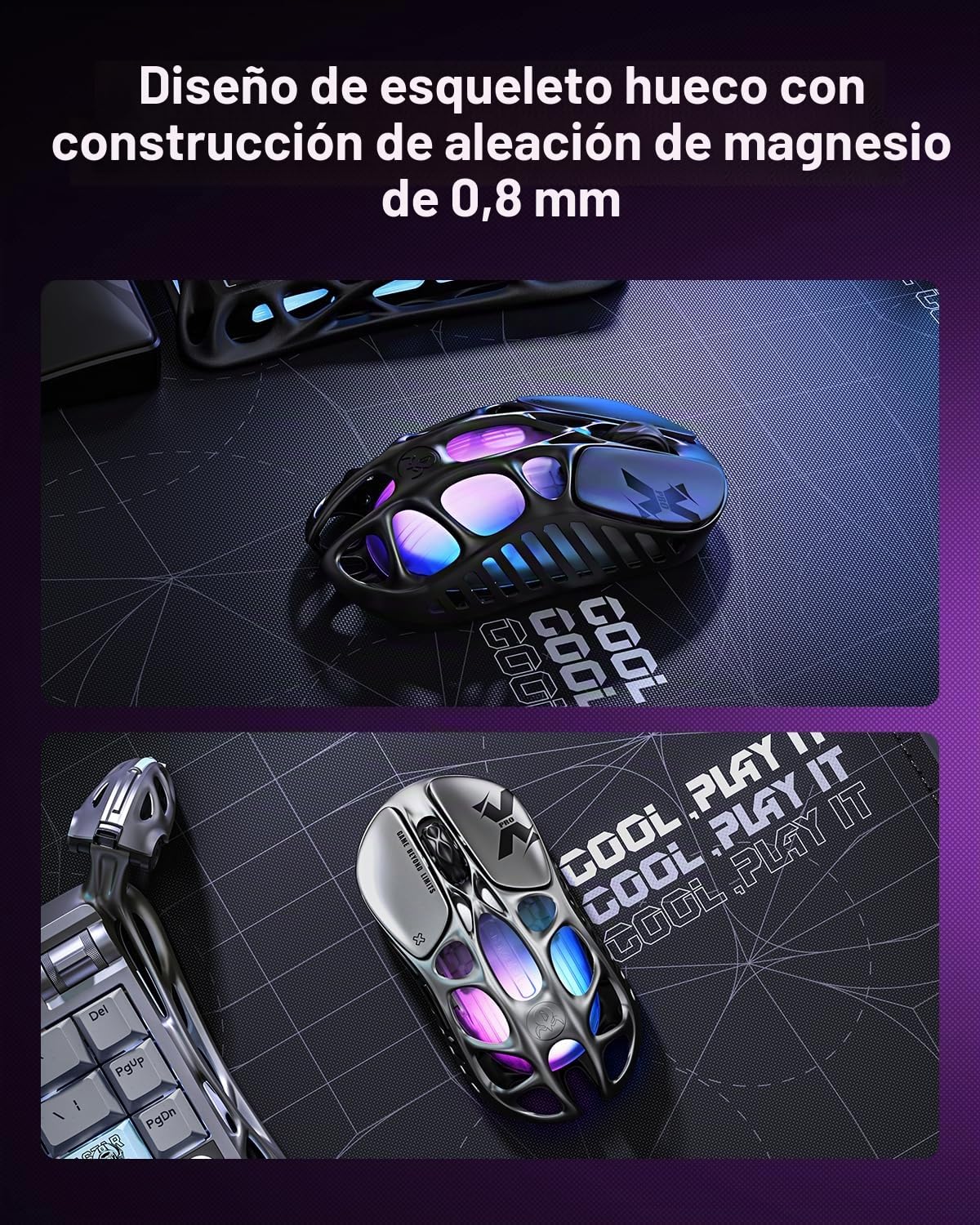 GravaStar Mercury X Pro - Ratón inalámbrico para Juegos, Viene con dongle 8K, Sensor Paw 3950 de 32.000 dpi, tasa de sondeo de 8.000 Hz, Solo 49 g, (Admite 8k, Gris)
