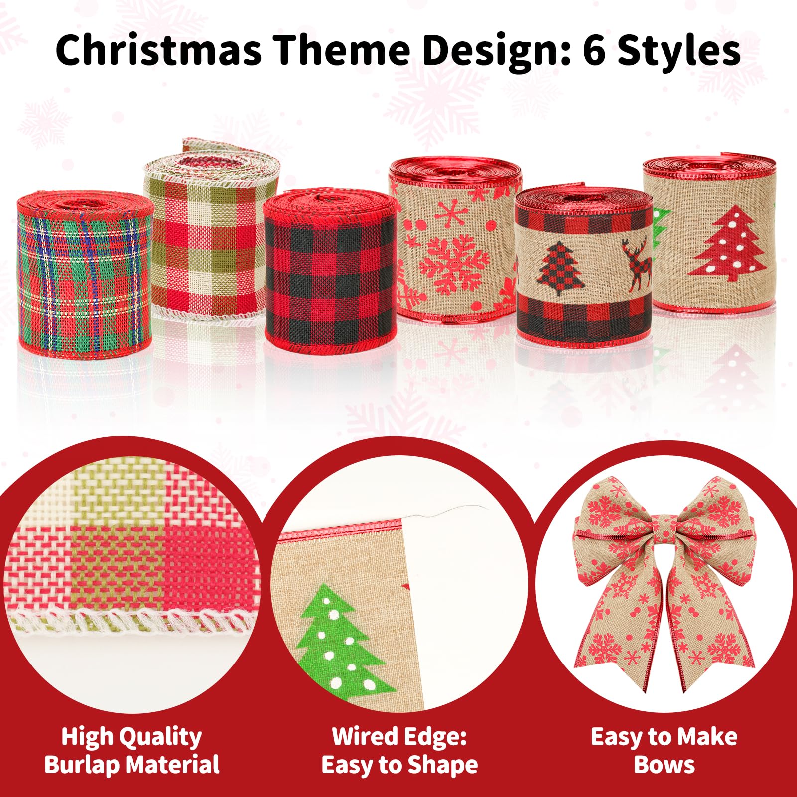 KINGLAKE 30 Yards Christmas Wired Ribbon for Wreath Bows Making 2.5 Inch Burlap Tartan Hessian Ribbon - Image 3