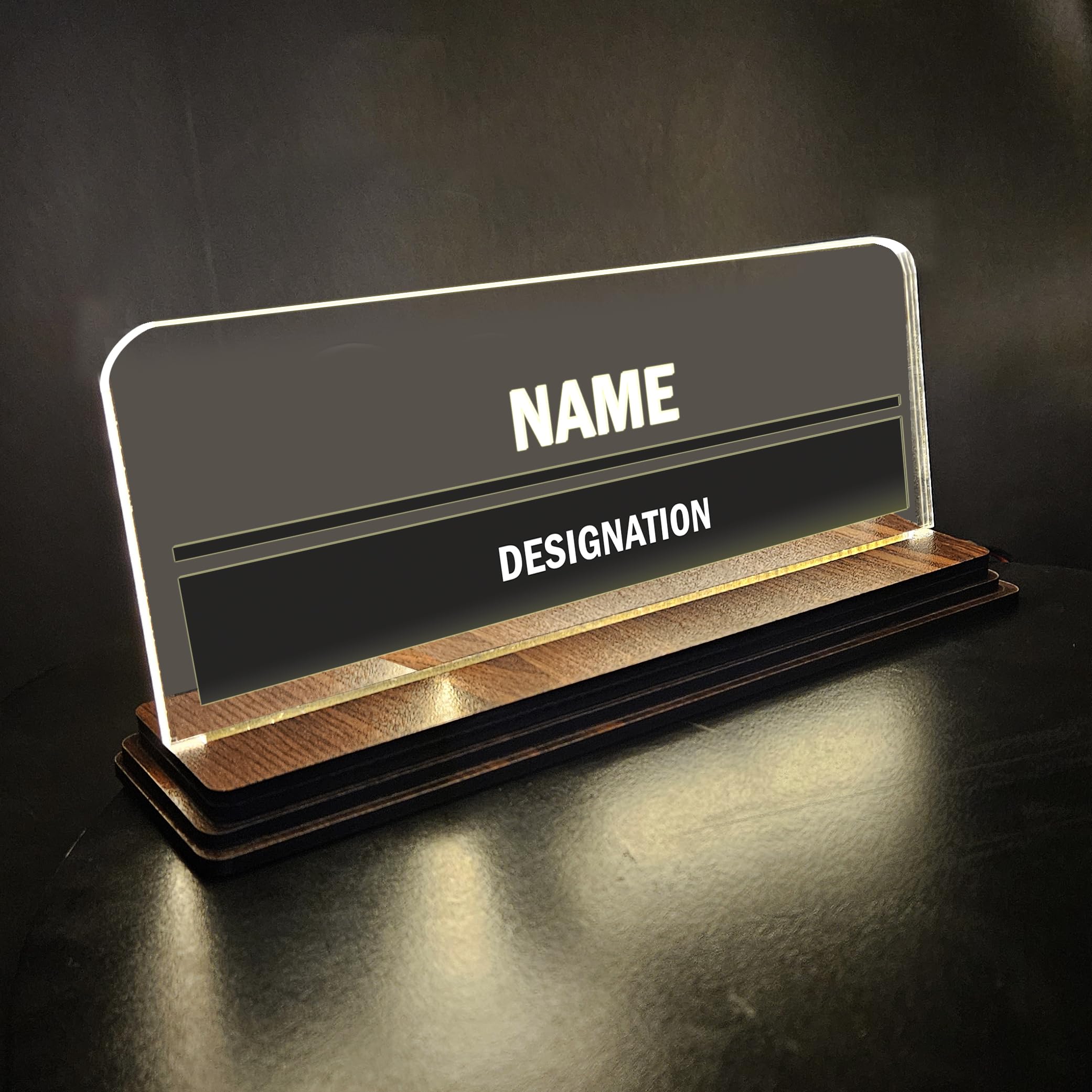 Brown Cloud Acrylic Customized LED Name Plate with LED Controller(Dimmer) with Remote for office Desk for Professionals or Corporates, Ideal Gift for any occasions(LED NP PRINT 01)