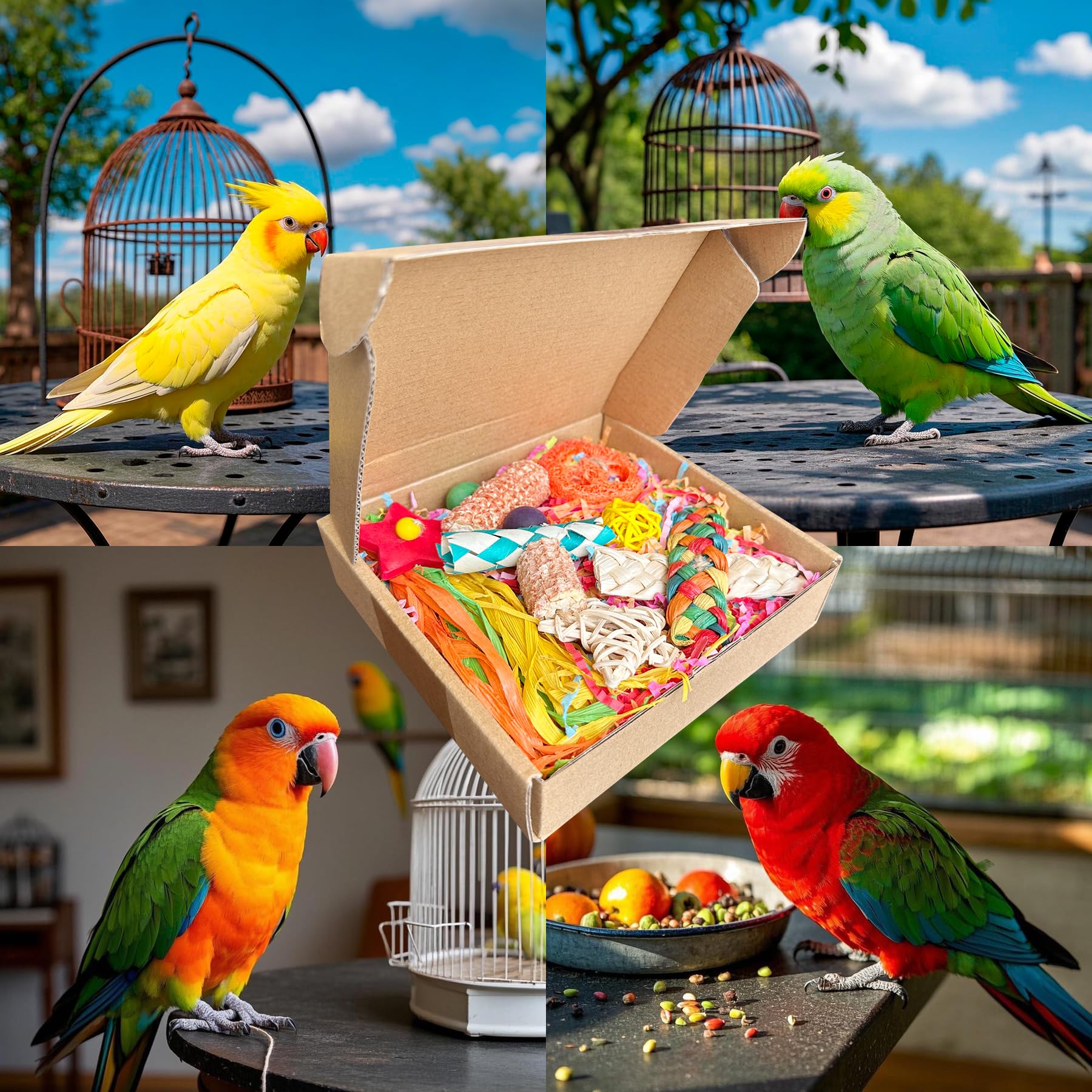 Parakeet Toys, Bird Toy Conure Grass Mat Budgie Shredder Hanging Set Cockatiel Foraging Toys Parrot Climbing WallToy Lovebird Cage Accessories for Small Birds (360 Spinning Toy) - image 5