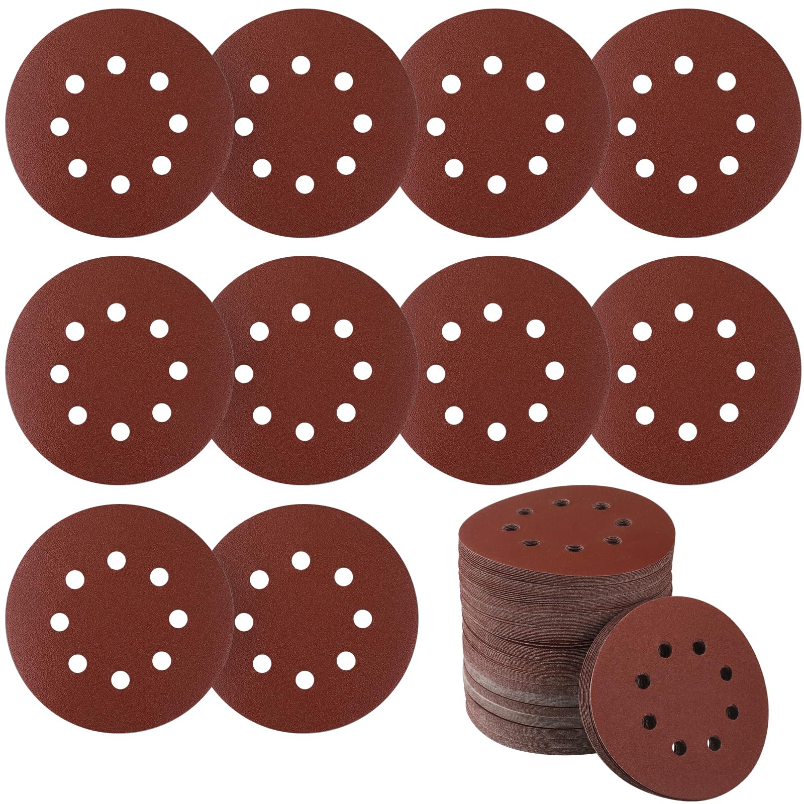 Schleifscheiben 100 Stück, Schleifpad-Set, 8-Loch-Pads, Klett-Schleifpapier for Exzenterschleifer(125mm,100 Grit)