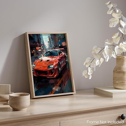 Miniatura 5 de Inspirational Wall Art Co. - Emocionante | Póster de Toyota Supra 1993 - Póster de coche para habitación de niños - Decoración de pared del