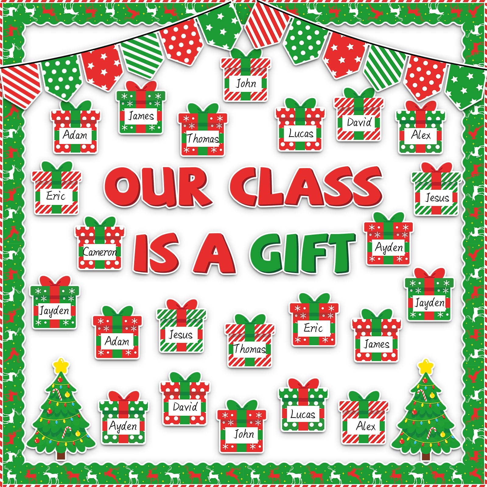 Christmas Bulletin Board Decoration Set Xmas Gift Boxes Borders Cutouts for Party School Classroom Door Welcome Bulletin Board Craft Home Wall (Our