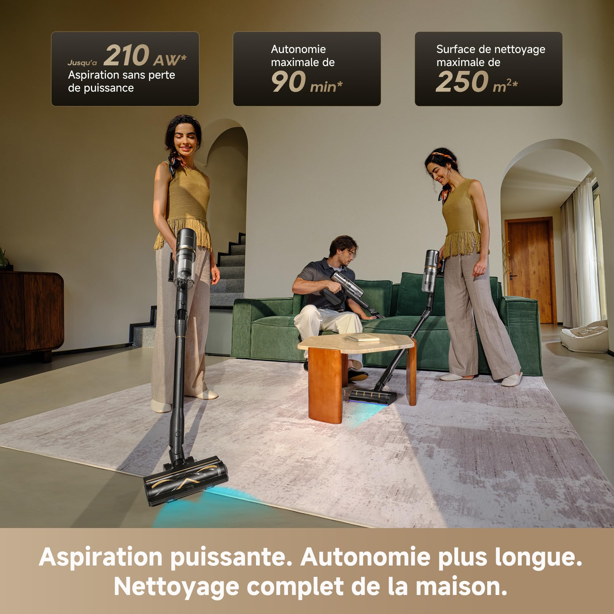 dreame V20 Pro-A Aspirateur Balais sans Fil, Nettoyage des Bords à 0 mm, des Sols Durs, des Tapis et des Poils, sans Nœuds, 24 000PA / 210 AW, Autonomie de 90 Min, Filtration à 99,99%