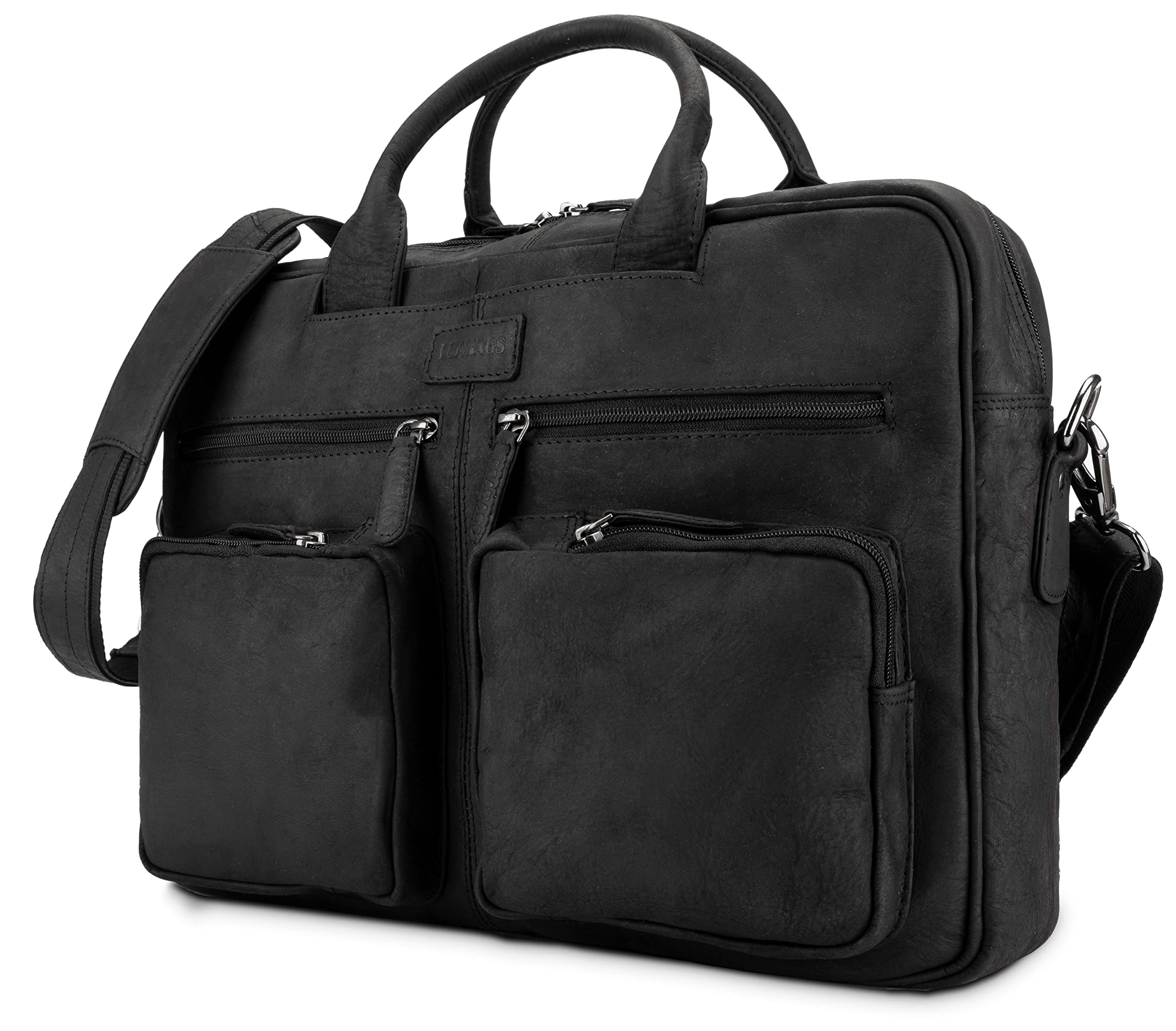 LEABAGS Bolso para hombres y mujeres | Bolsa portátil de cuero genuino 15" | Bolso bandolera con correa | Bolso de hombro | Bolsa mensajera | Bolsa de trabajo | Bolsa de profesor