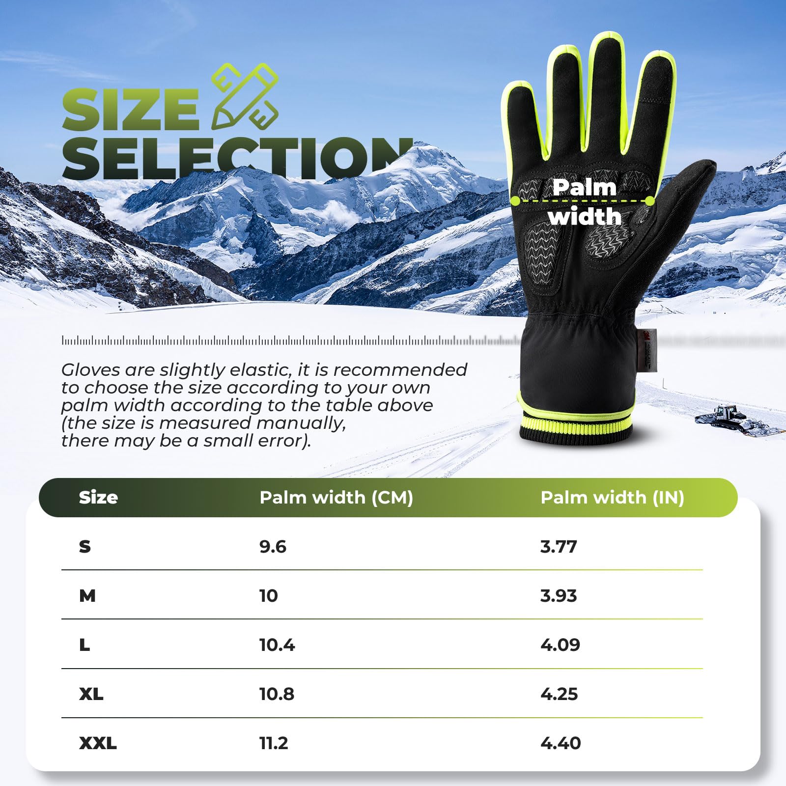 ROCKBROS Guanti Invernali Termici Thinsulate, Guanti da Ciclismo Sci Corsa Uomo Donna, Touch Screen, Antivento Caldo, Palmo Antiscivolo, Nero Verde