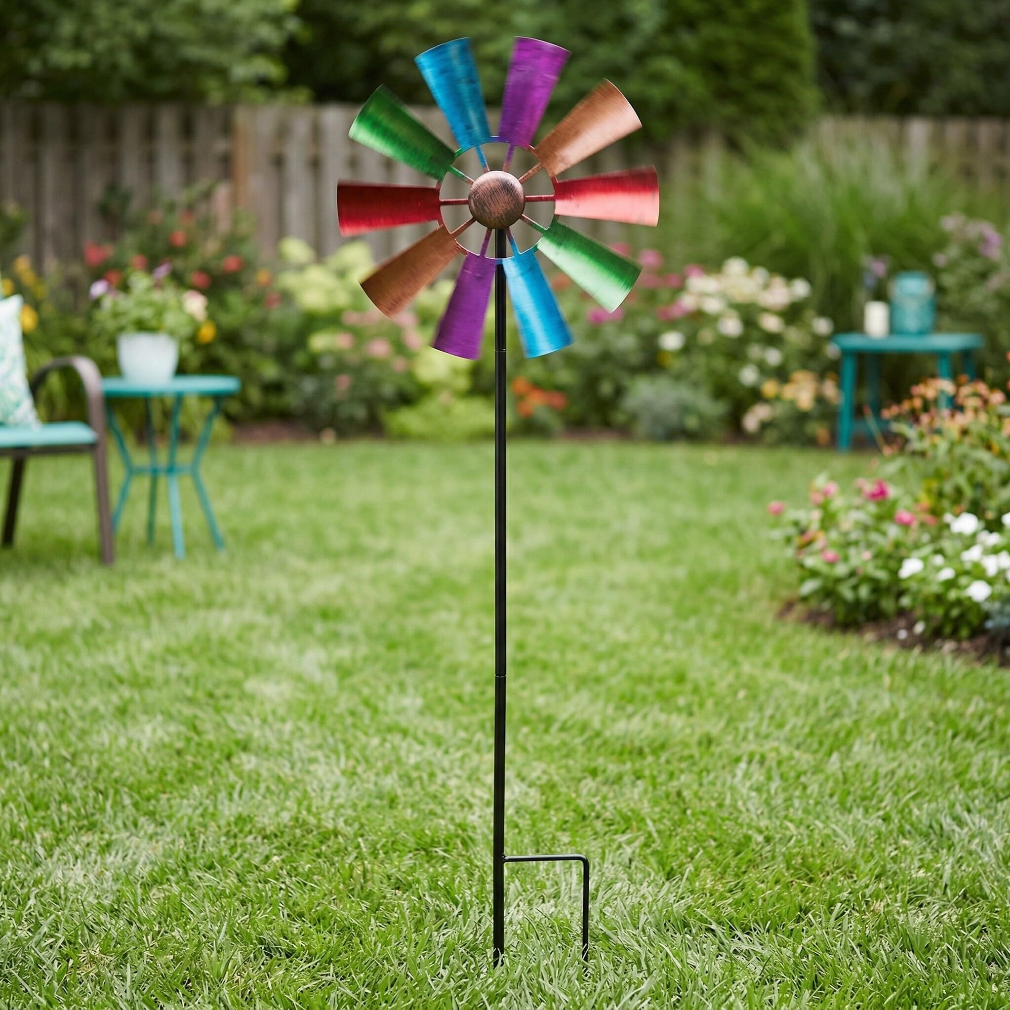 2 Pezzi Girandola Vento in Ferro da Giardino Design in Ferro Battuto, Rotante Movimento Ipnotico per Decorazione Esterna di Patio e Prato