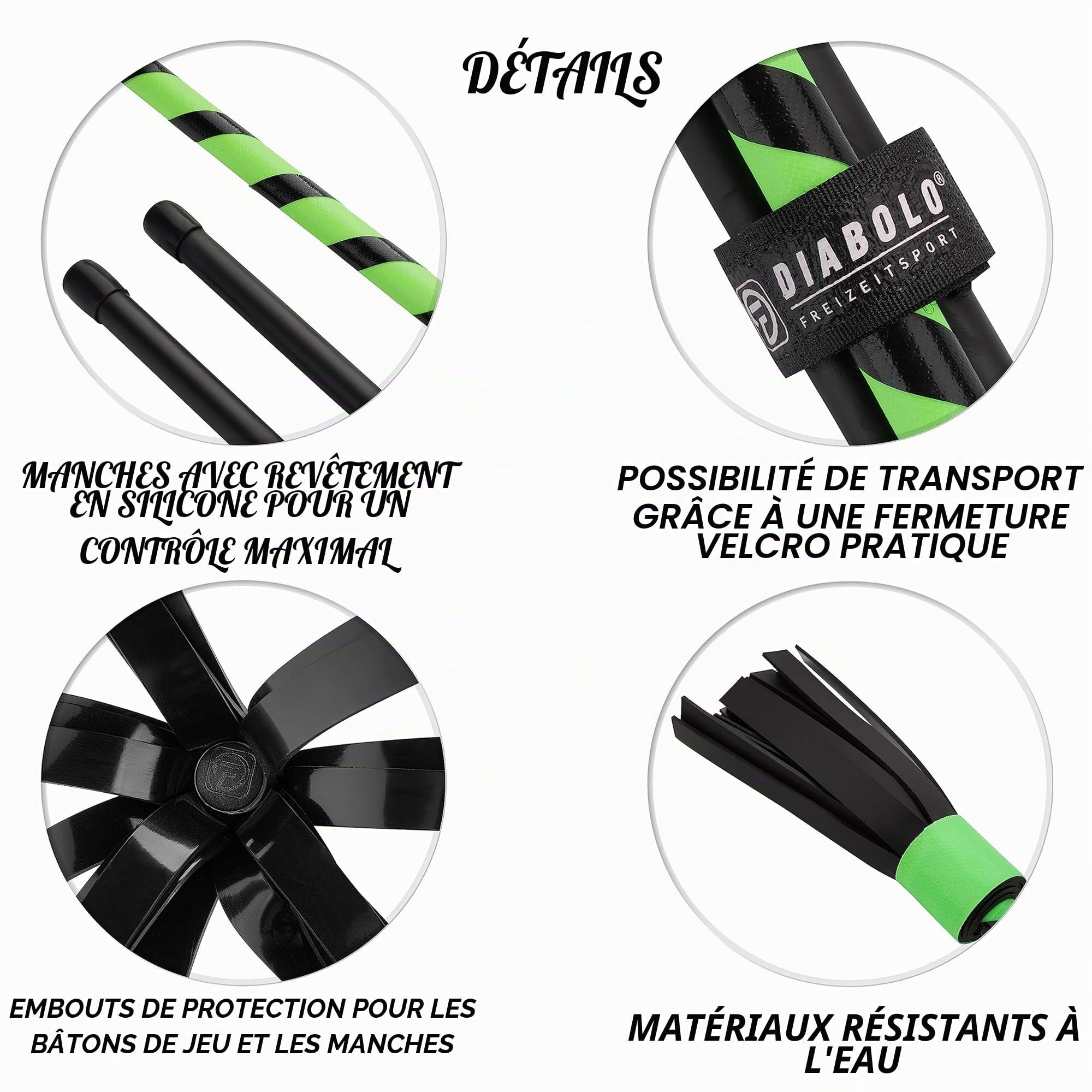 Diabolo Freizeitsport Flowerstick Basic (Vert) Jonglerie Baguettes Débutants