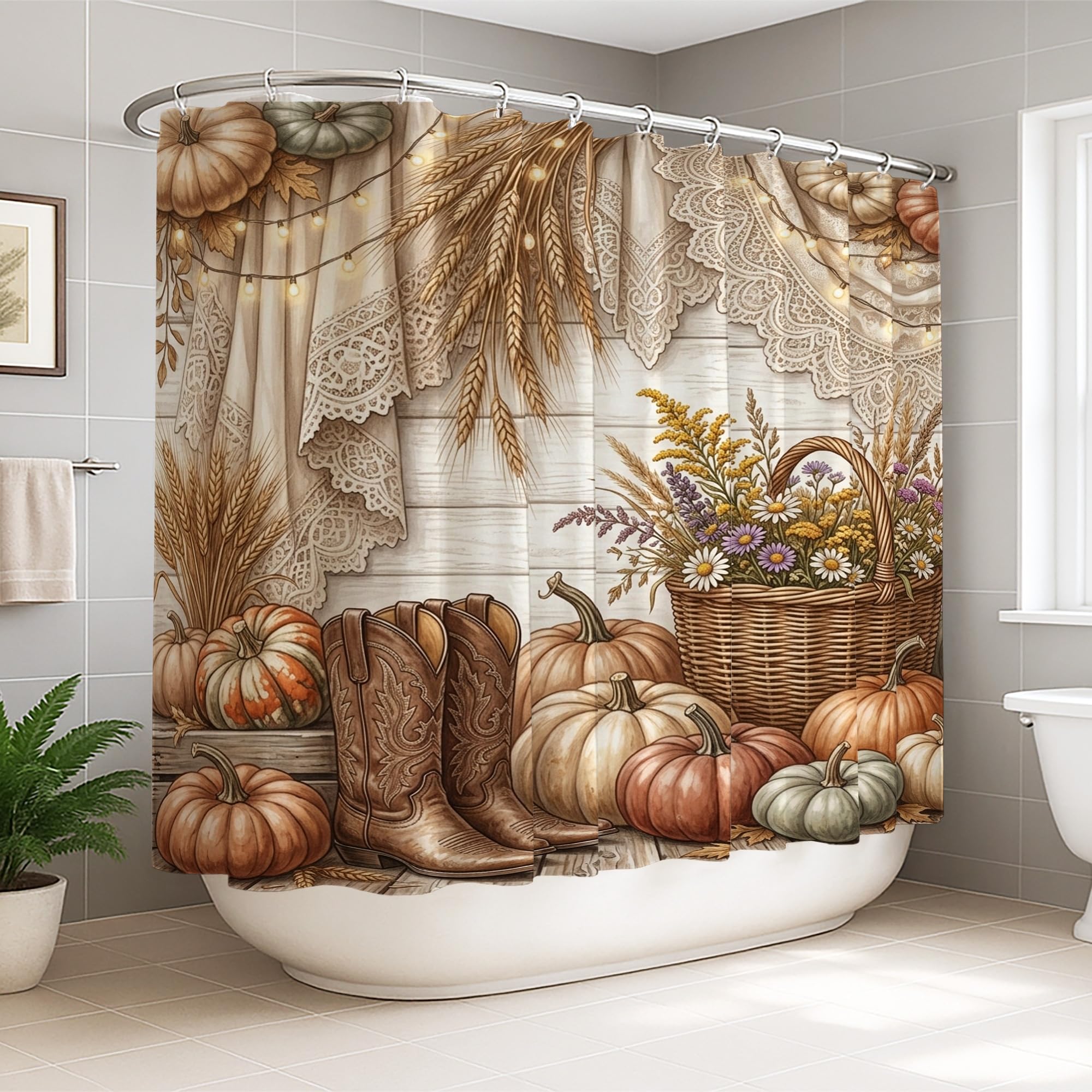 Rideau de douche extra large 274x183 cm polyester orange motif automne