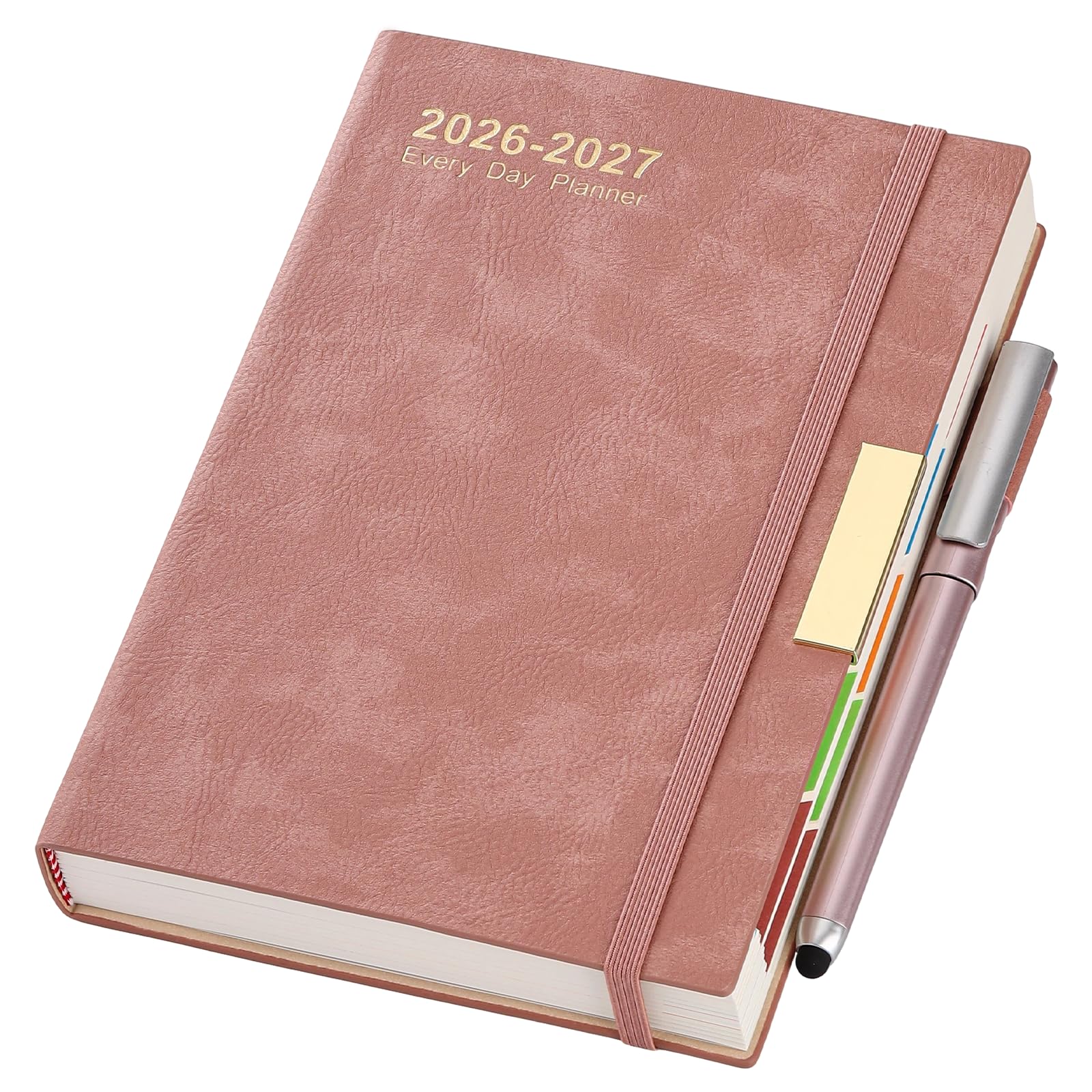 2026-2027 Diary A5 Page a Day,Diary 2026-2027 from Aug to Aug,13Months Planner,Hardcover Daily Planner with Colorful Monthly Tabs,Pen,Pen Loop, Inner Pocket, Bookmarks (Pink) — image 1