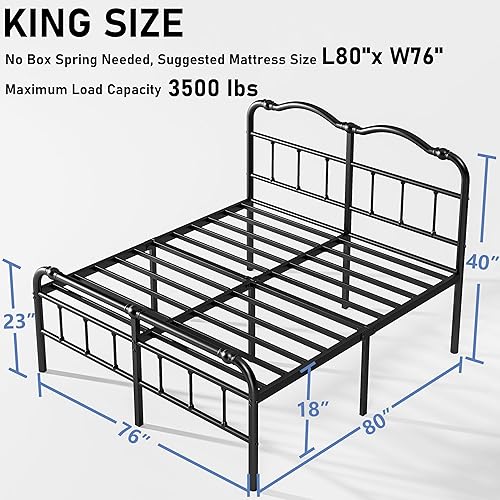 Miniatura 7 de Base de cama tamaño Queen con cabecero, 18 pulgadas de alto, marco de cama de plataforma de metal resistente, sin ruido, fácil montaje, no necesita