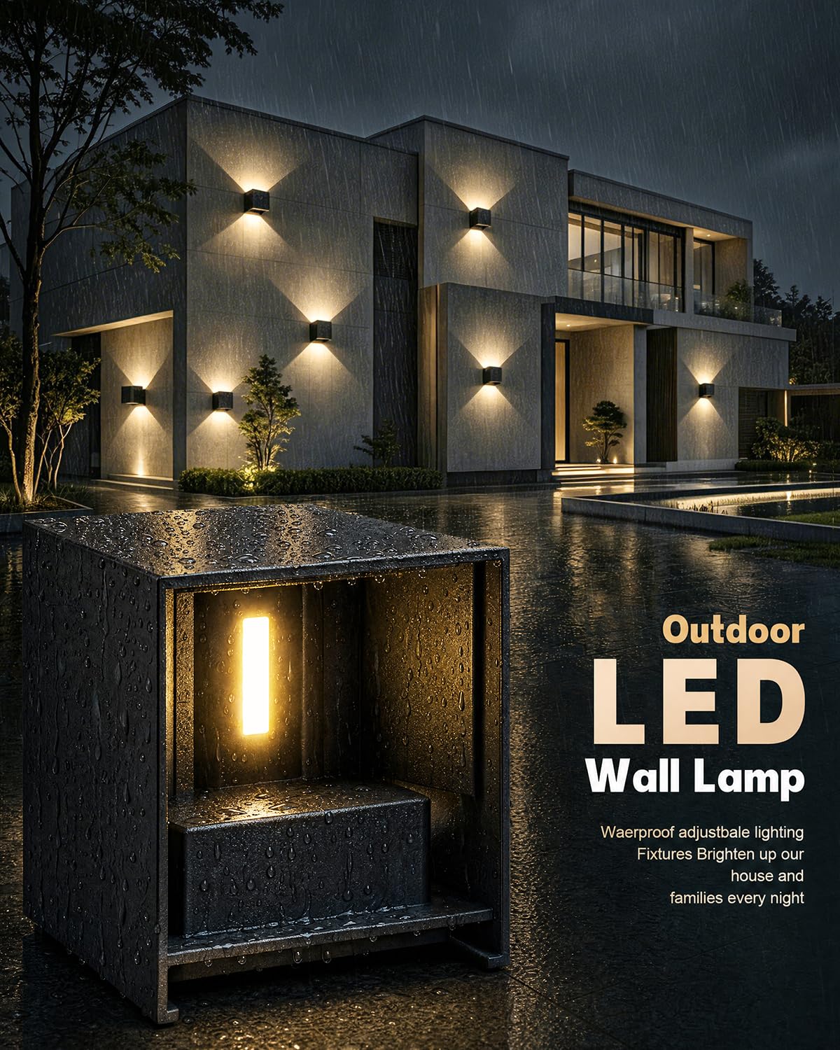 ledmo 8 Pack Applique Murale Extérieur LED 12W 3000K IP65 Noir Réglable