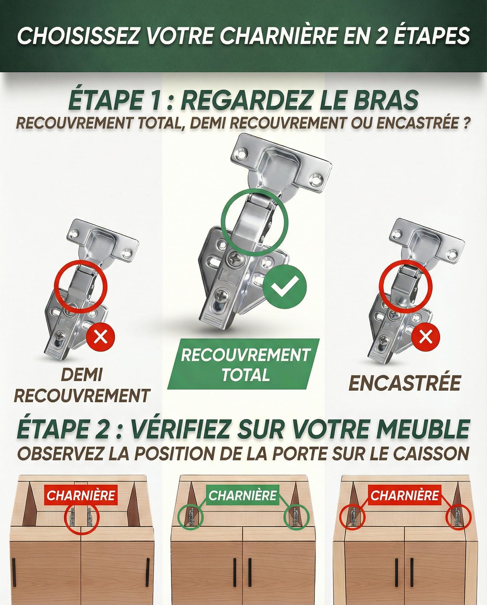 Charnière Porte Placard et Cuisine (Lot de 16) 35 mm Recouvrante 110° - Charnière porte Cuisine Avec Amortisseur - Pour Placards, Armoire et Meuble