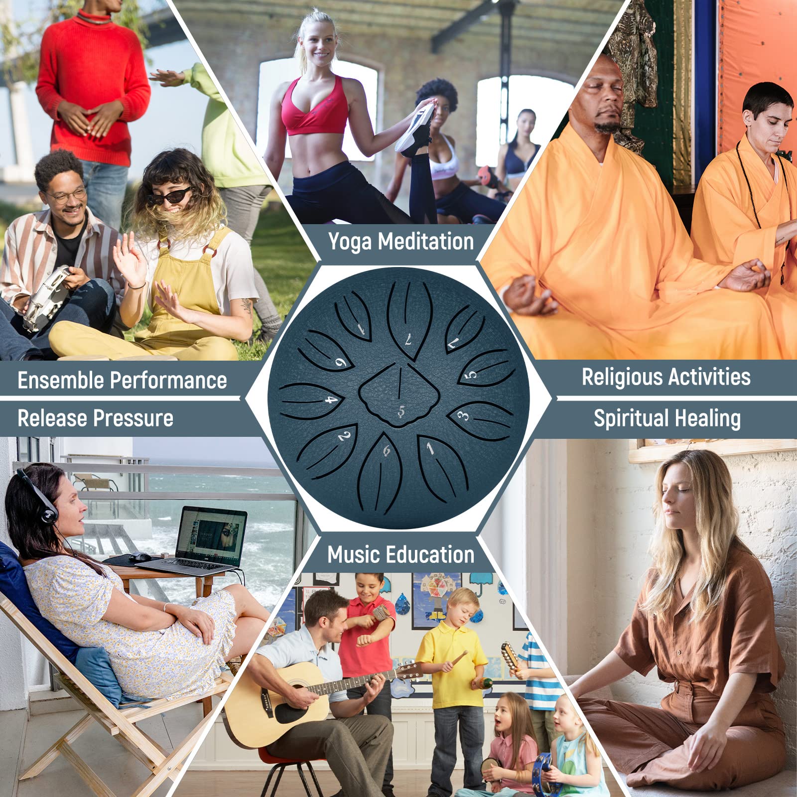 LEKATO Steel Tongue Drum 6 Pollici 11 Toni, Tamburo in Acciaio Handpan Strumento a Percussione per Prestazione Meditazione Yoga con Borsa per Il Trasporto Bacchette