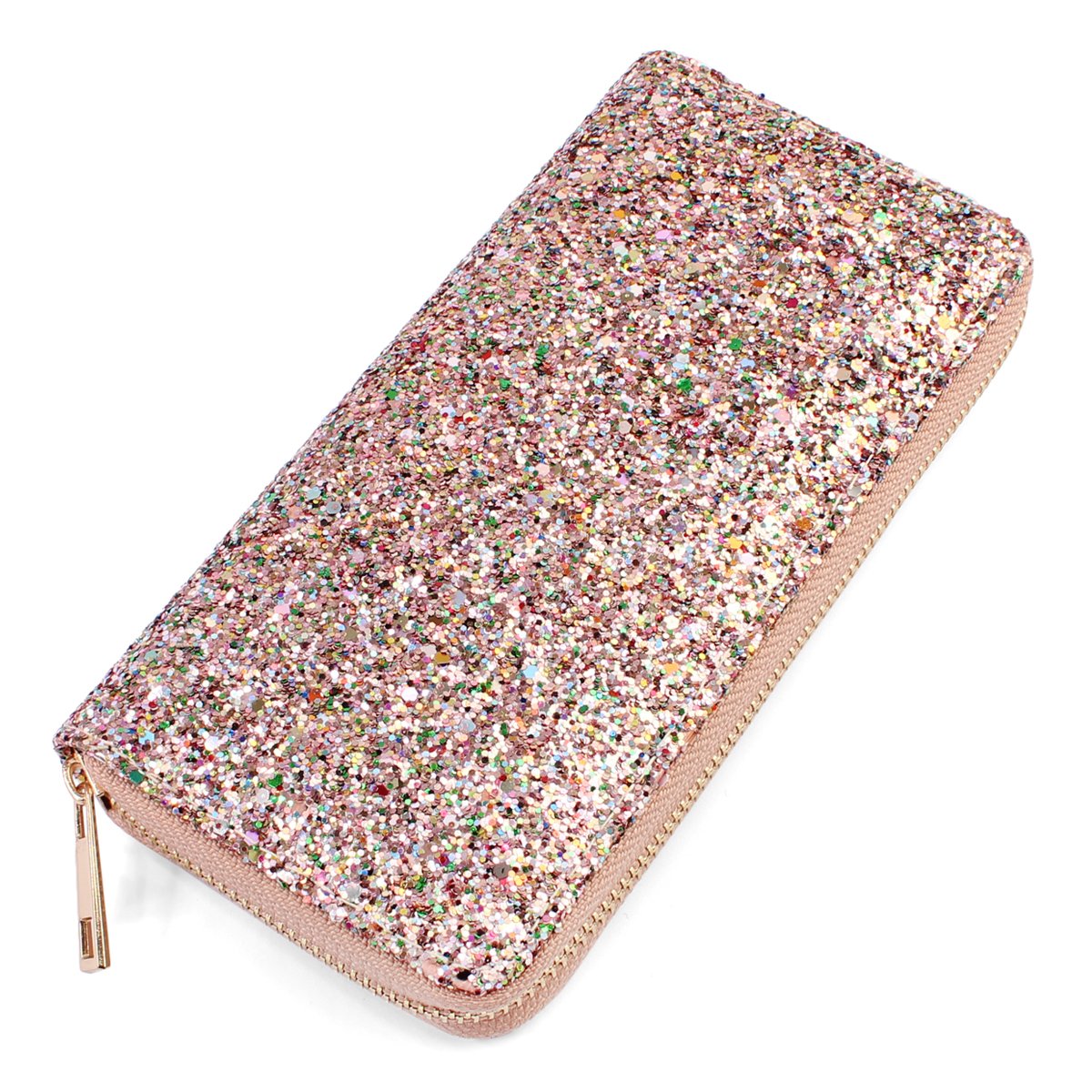 MYS Collection RIAH FASHION Rainbow Glitter Zip Around Wallet - Sparkly Confetti Single Zipper Clutch Purse with Card Slots (Rainbow - Pink)