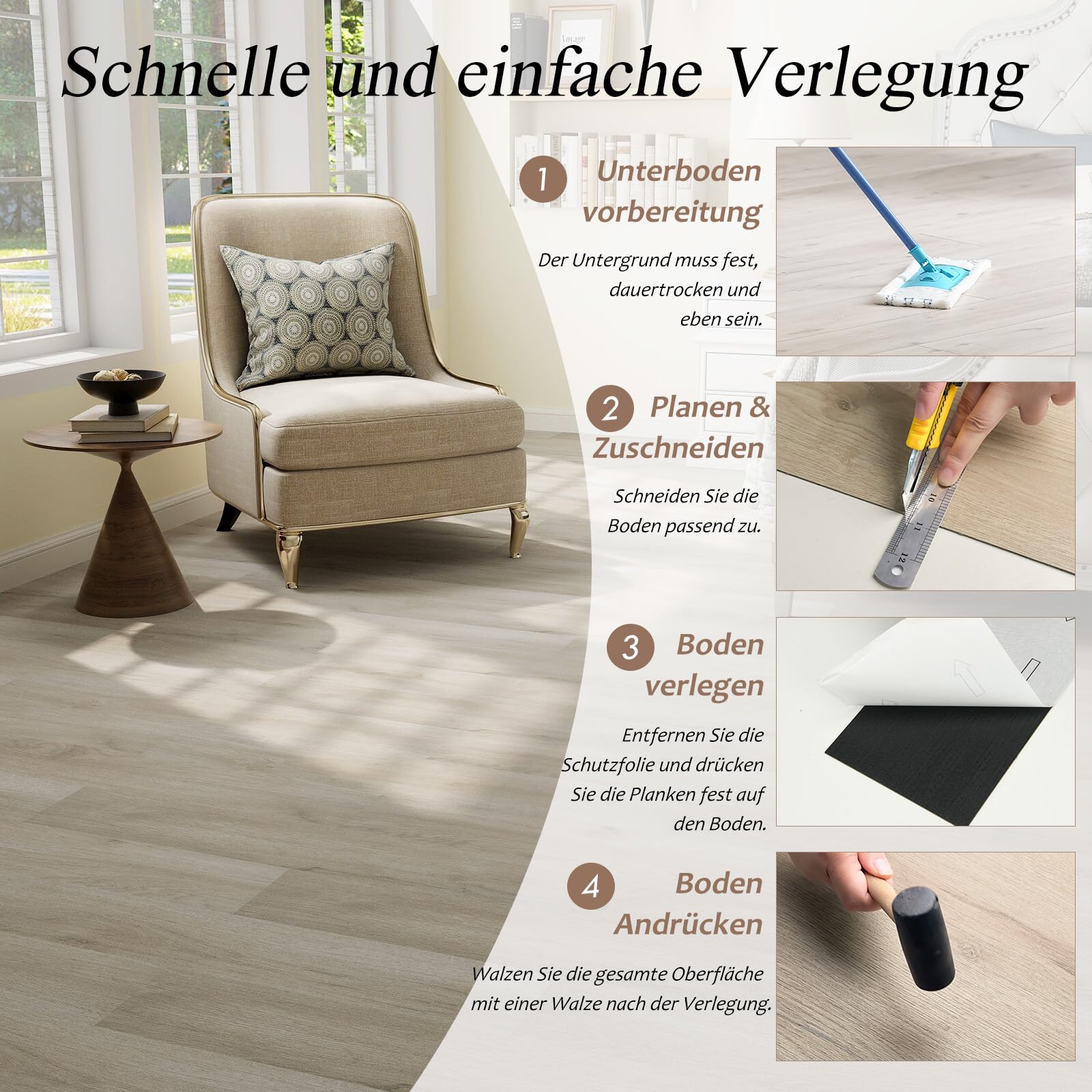 Mysflosy Pavimento in vinile autoadesivo, in PVC, effetto legno, impermeabile, colore rovere naturale, 15,24 cm x 91,44 cm, rivestimento per pavimenti in vinile, 36 tavole, copertura 5 m²
