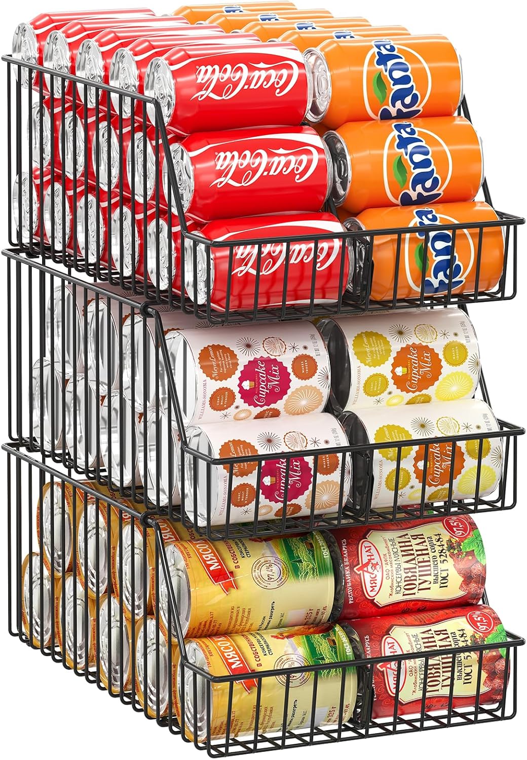 3-Pack Stackable Can Storage Organizer with Adjustable Dividers 3-Pack Stackable Can Storage Organizer with Adjustable Dividers