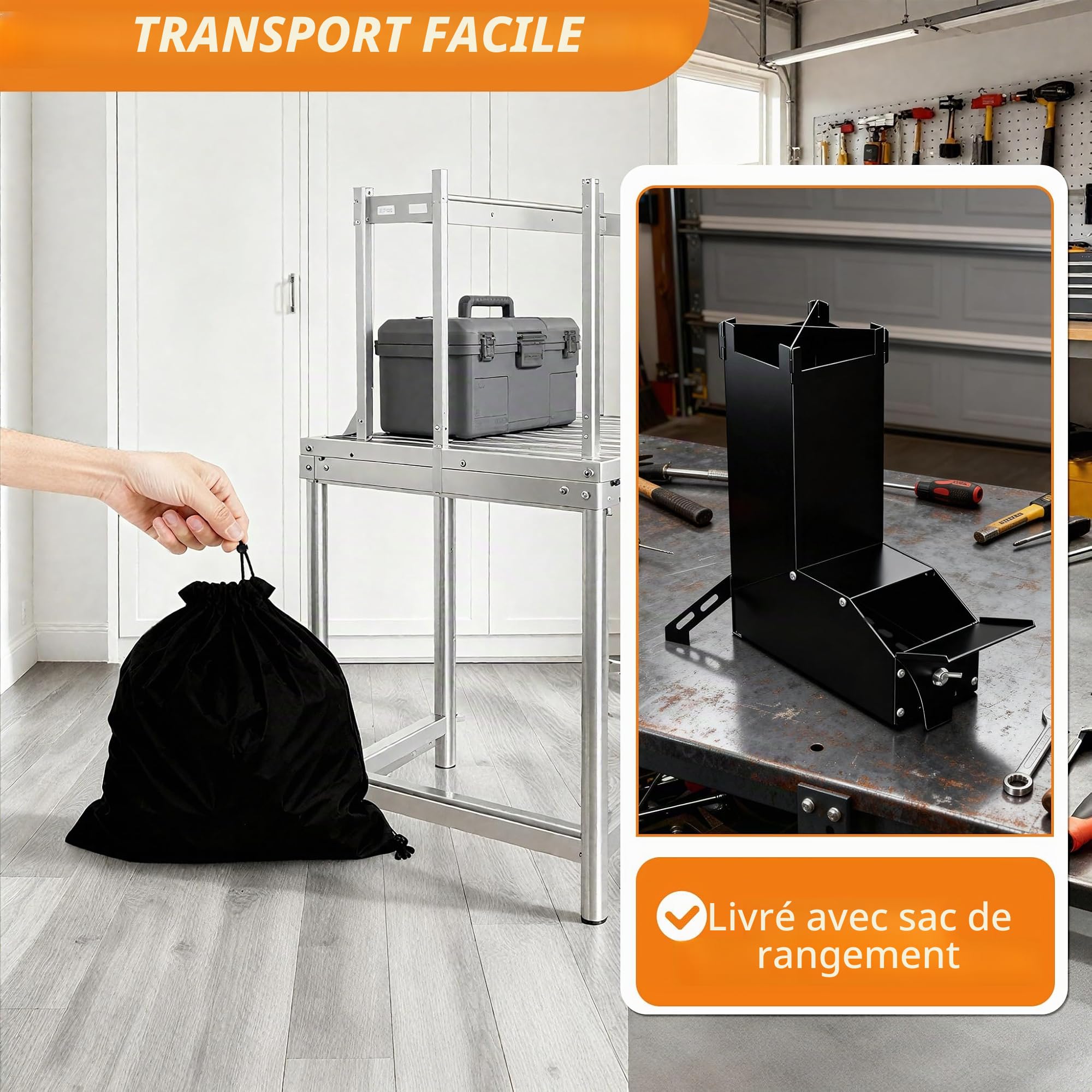 YRHome Four à roquettes en acier inoxydable - Cheminée brasero - Poêle de camping portable en bois, poêle de camping avec sac, réchaud de camping et poêle de terrasse, barbecue de camping pour