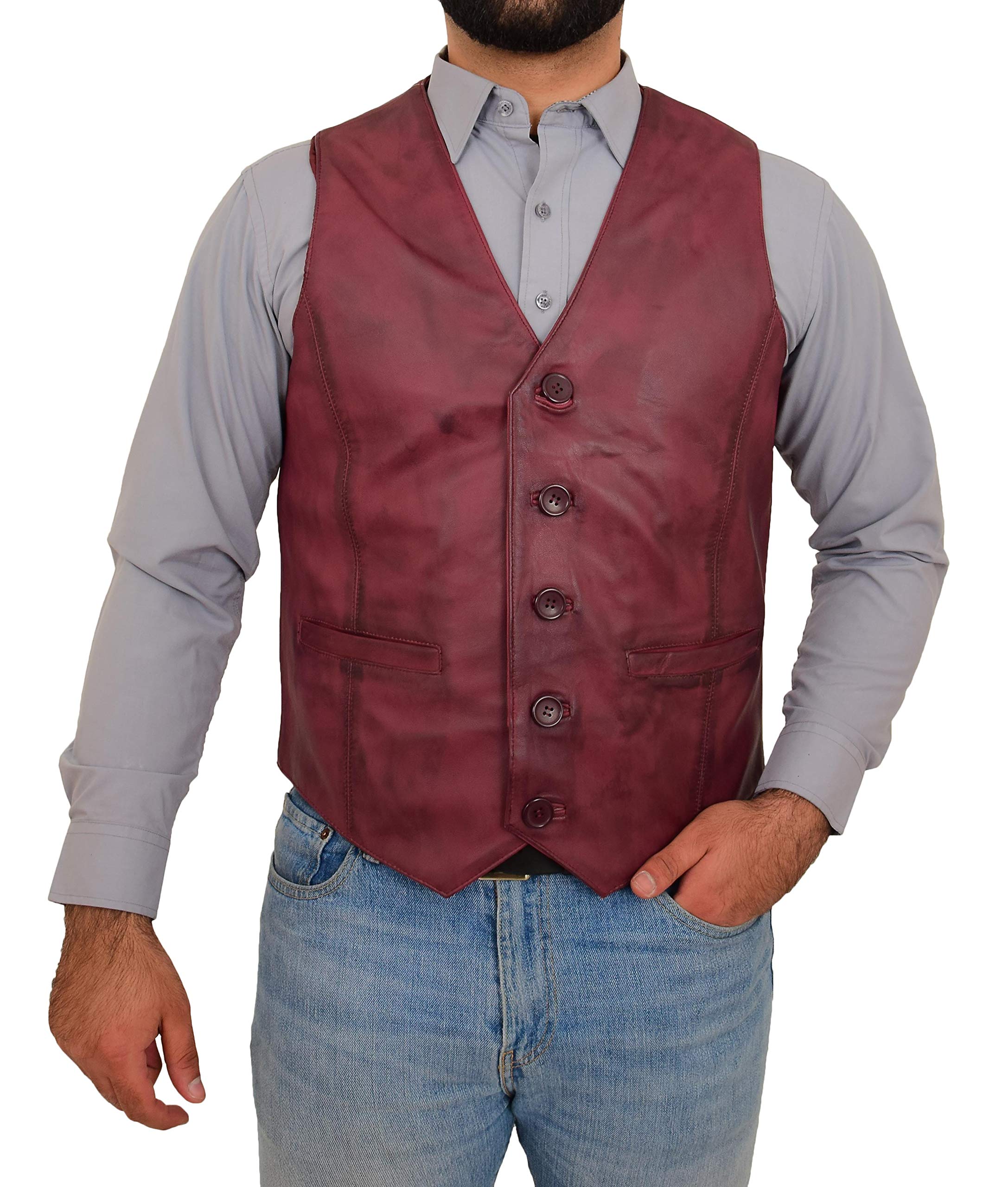 House Of Leather Men's Burgundy Real Leather Waistcoat Classic Style Vest Nick (3Xl, )