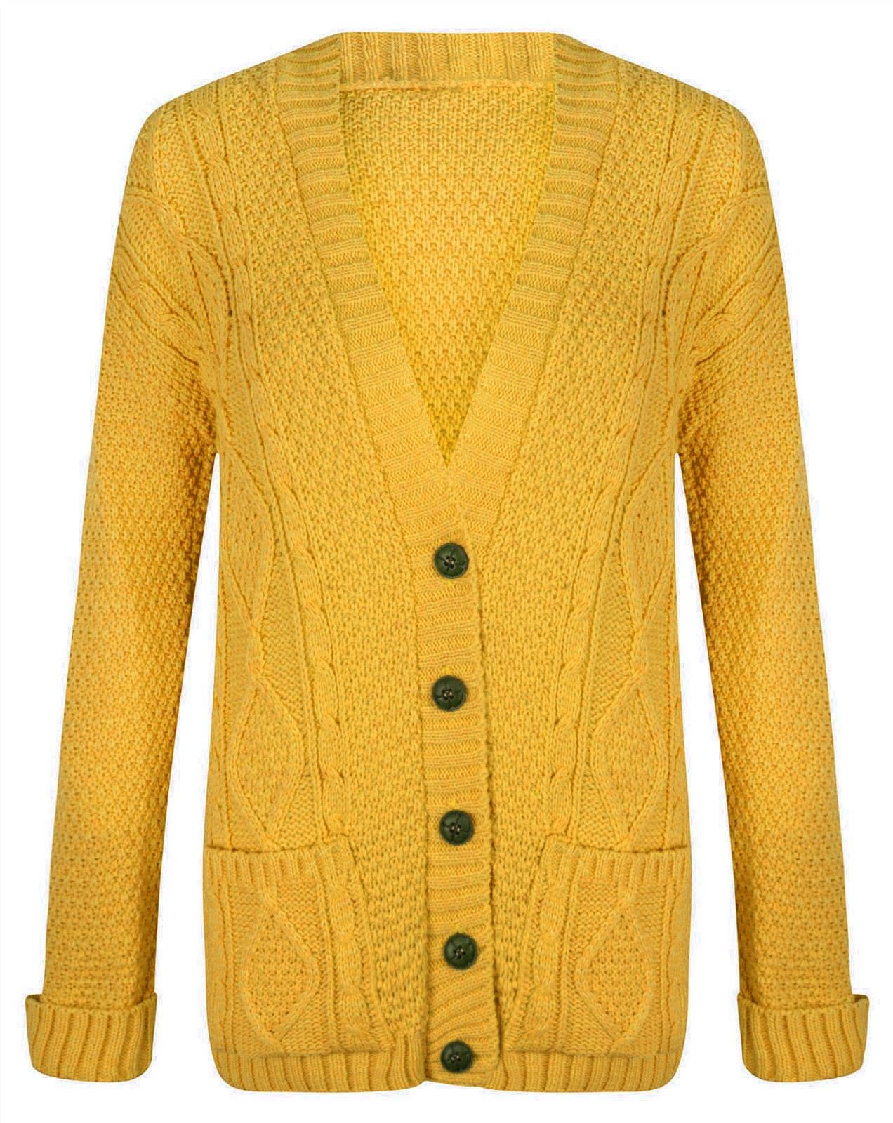 Hamishkane Women's Mustard Hamishkane® Winter Chunky Cardigans For Uk, Warm Long Sleeve Jumpers, V-Neck Long Cardigan With Buttons Casual And Daily Knitwear Cardigans